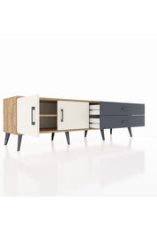 Hyperion TV Ünitesi Tek Raflı 2 Çekmeceli 2 Kapaklı 176x44x51 Çam-Aytaşı/Antrasit