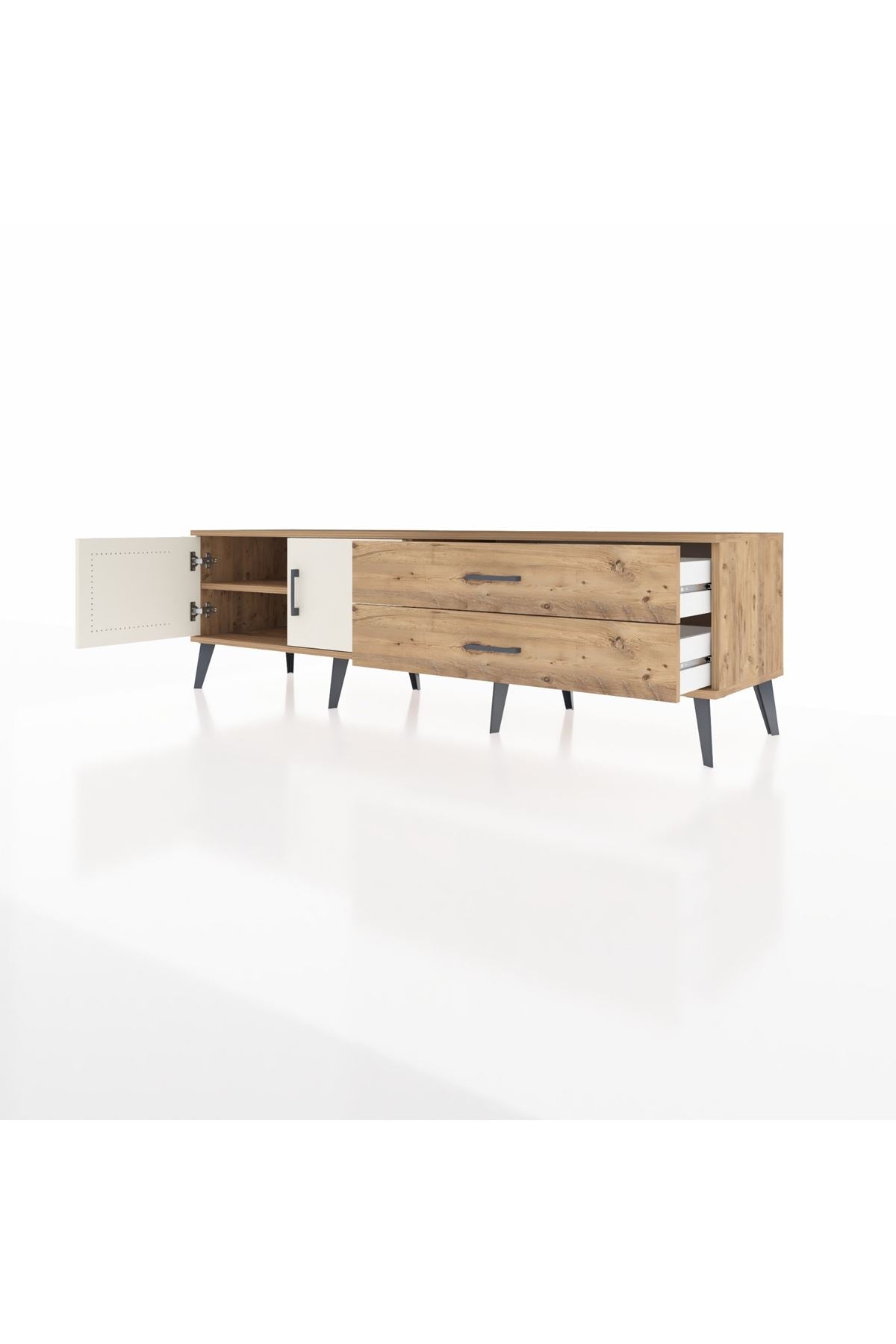 Hyperion TV Ünitesi Tek Raflı 2 Çekmeceli 2 Kapaklı 176x44x51 Çam-Aytaşı/Çam