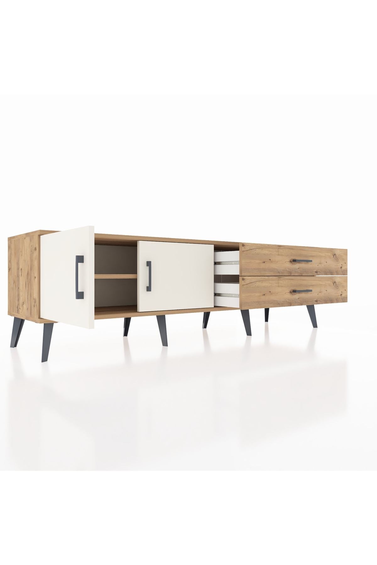 Hyperion TV Ünitesi Tek Raflı 2 Çekmeceli 2 Kapaklı 176x44x51 Çam-Aytaşı/Çam