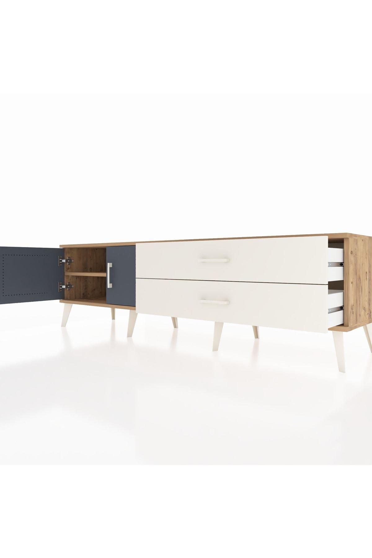 Hyperion TV Ünitesi Tek Raflı 2 Çekmeceli 2 Kapaklı 176x44x51 Çam-Antrasit/Aytaşı