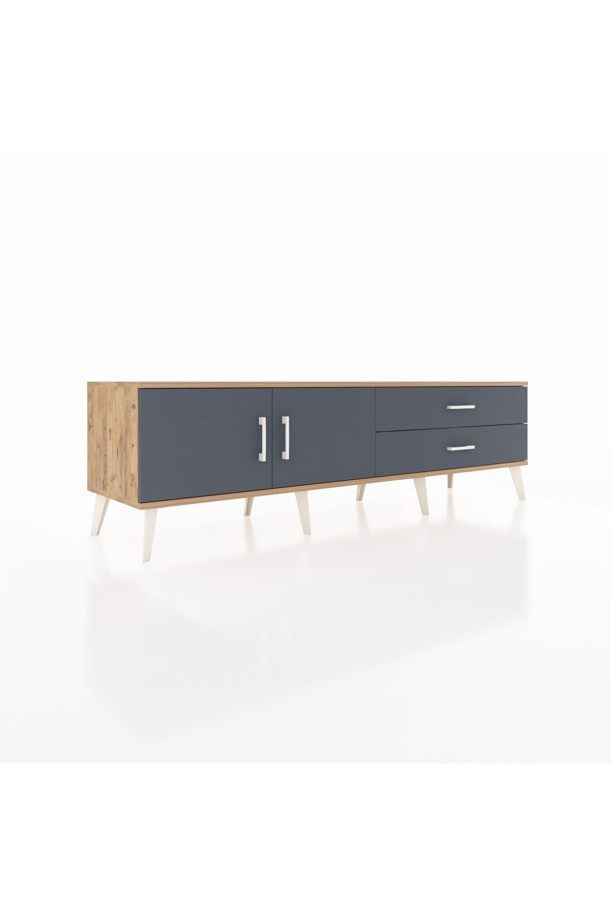 Hyperion TV Ünitesi Tek Raflı 2 Çekmeceli 2 Kapaklı 176x44x51 Çam-Antrasit/Antrasit