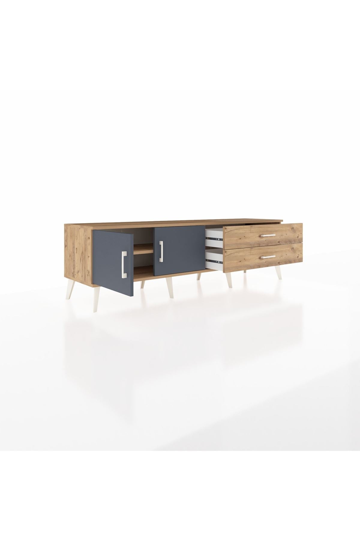 Hyperion TV Ünitesi Tek Raflı 2 Çekmeceli 2 Kapaklı 176x44x51 Çam-Antrasit/Çam