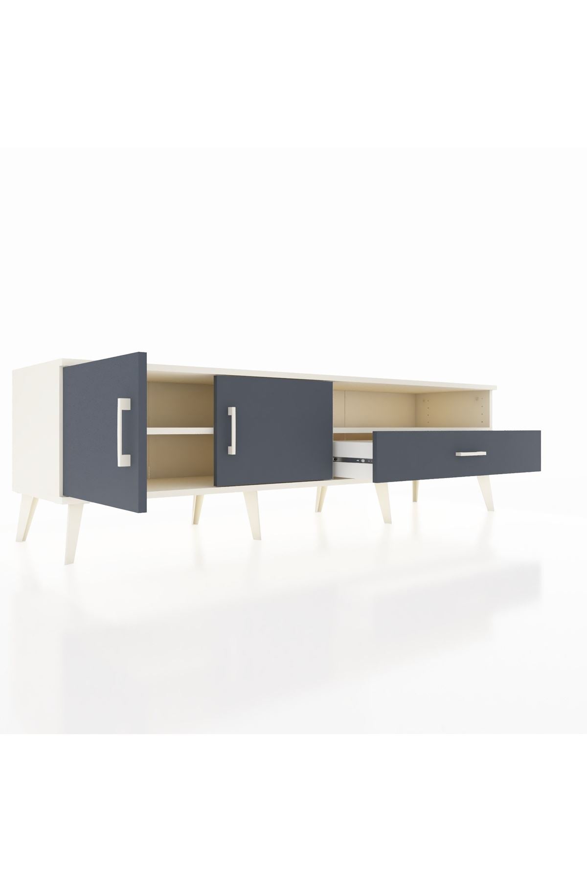 Hyperion TV Ünitesi 2 Raflı Tek Çekmeceli 2 Kapaklı 176x44x51 Aytaşı-Antrasit/Antrasit