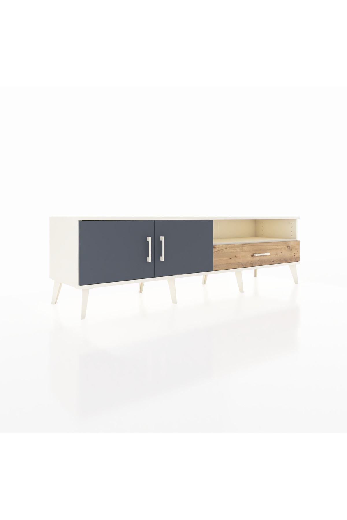 Hyperion TV Ünitesi 2 Raflı Tek Çekmeceli 2 Kapaklı 176x44x51 Aytaşı-Antrasit/Çam