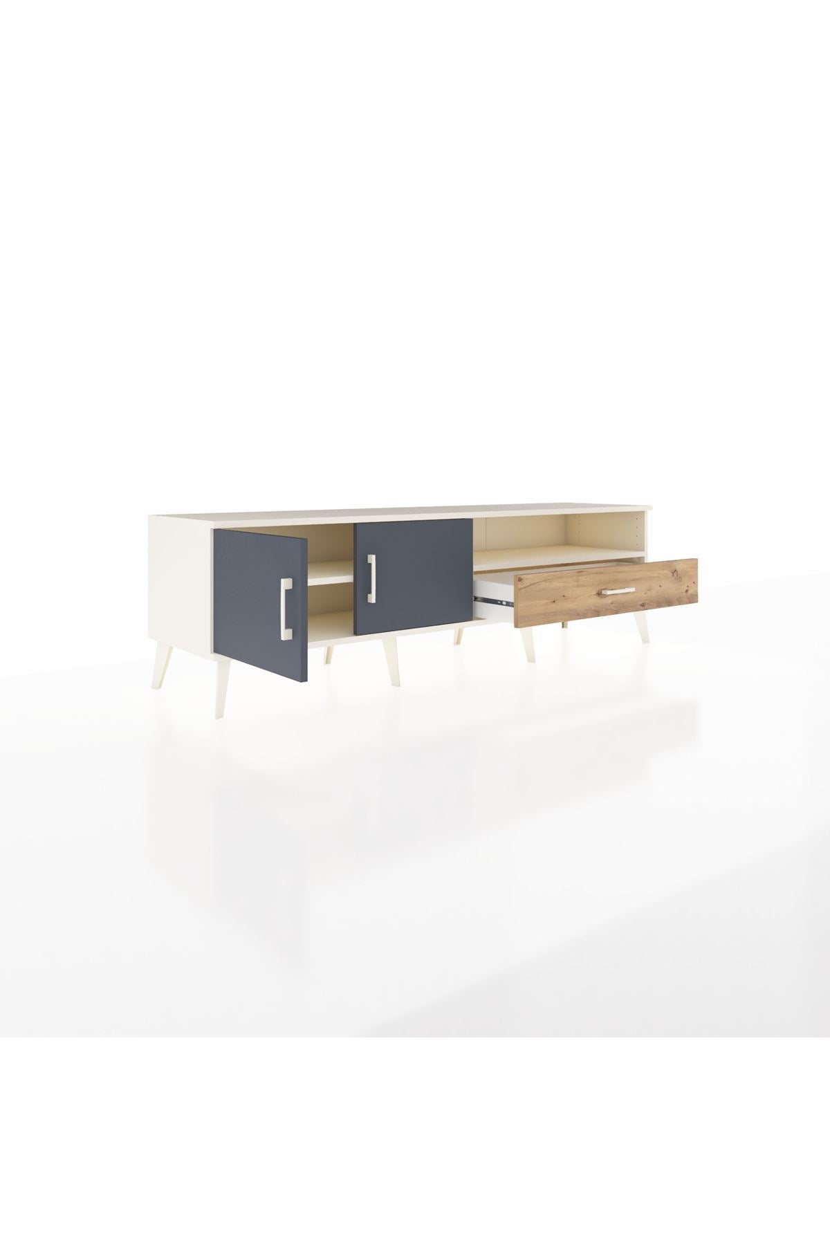 Hyperion TV Ünitesi 2 Raflı Tek Çekmeceli 2 Kapaklı 176x44x51 Aytaşı-Antrasit/Çam