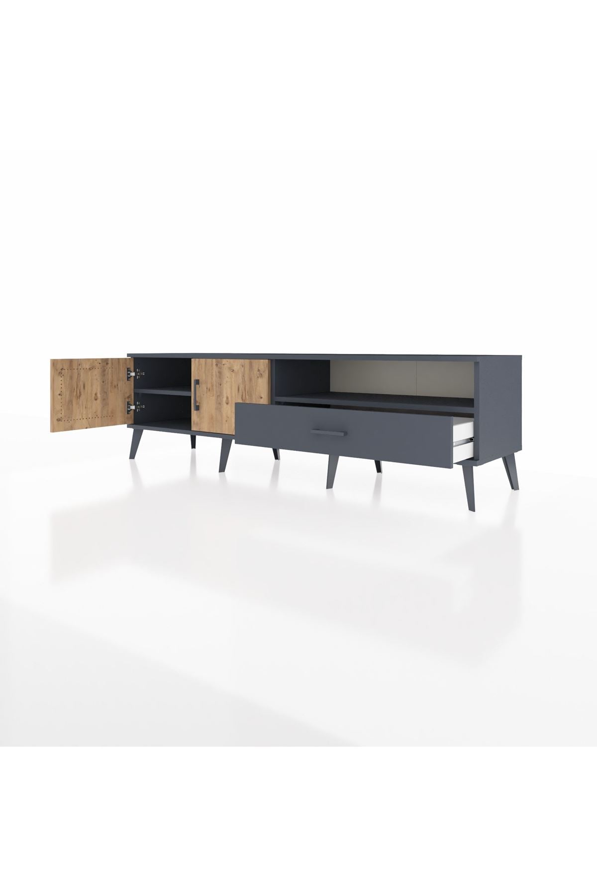 Hyperion TV Ünitesi 2 Raflı Tek Çekmeceli 2 Kapaklı 176x44x51 Antrasit-Çam/Antrasit