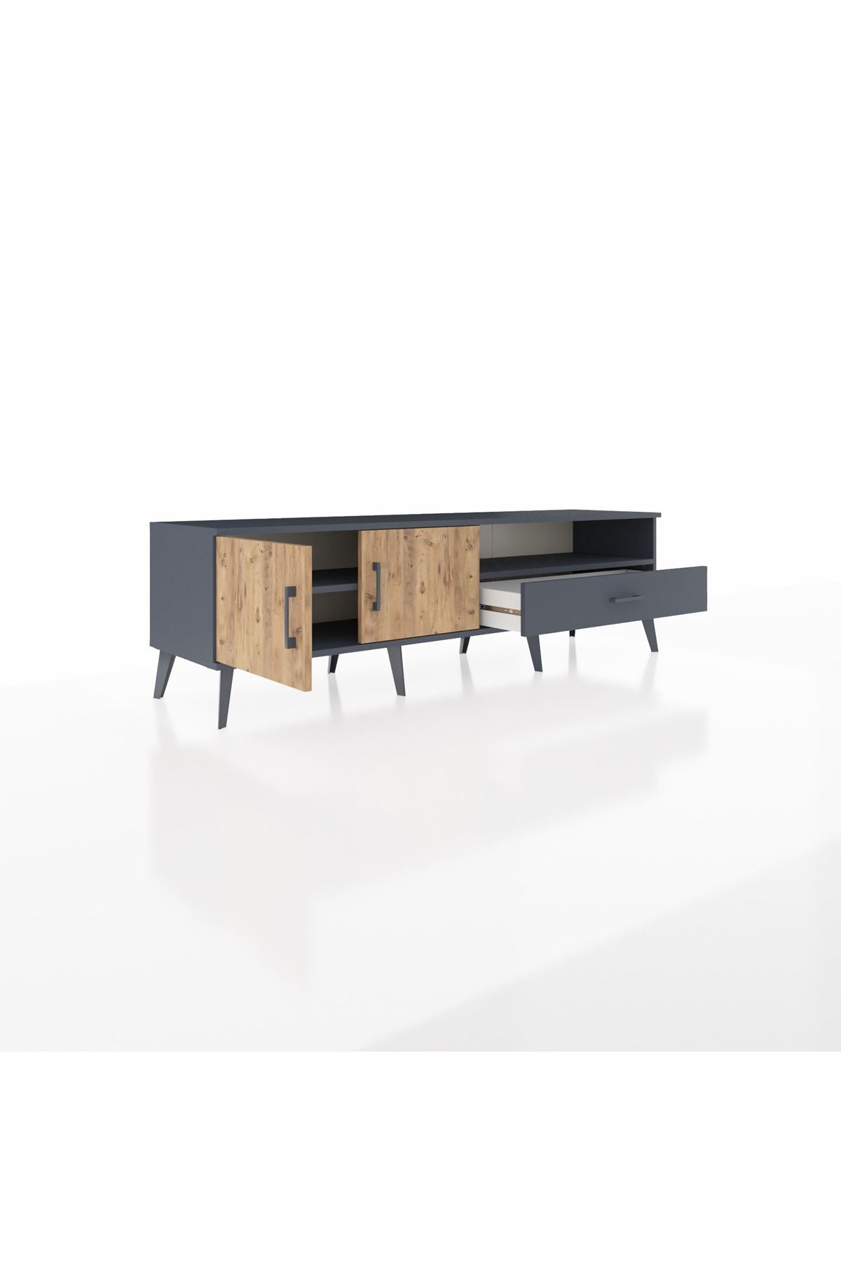 Hyperion TV Ünitesi 2 Raflı Tek Çekmeceli 2 Kapaklı 176x44x51 Antrasit-Çam/Antrasit