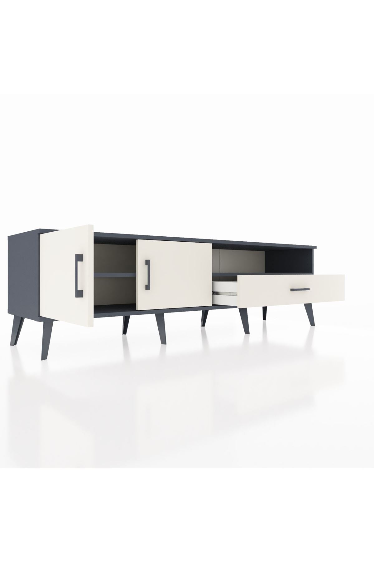 Hyperion TV Ünitesi 2 Raflı Tek Çekmeceli 2 Kapaklı 176x44x51 Antrasit-Aytaşı/Aytaşı