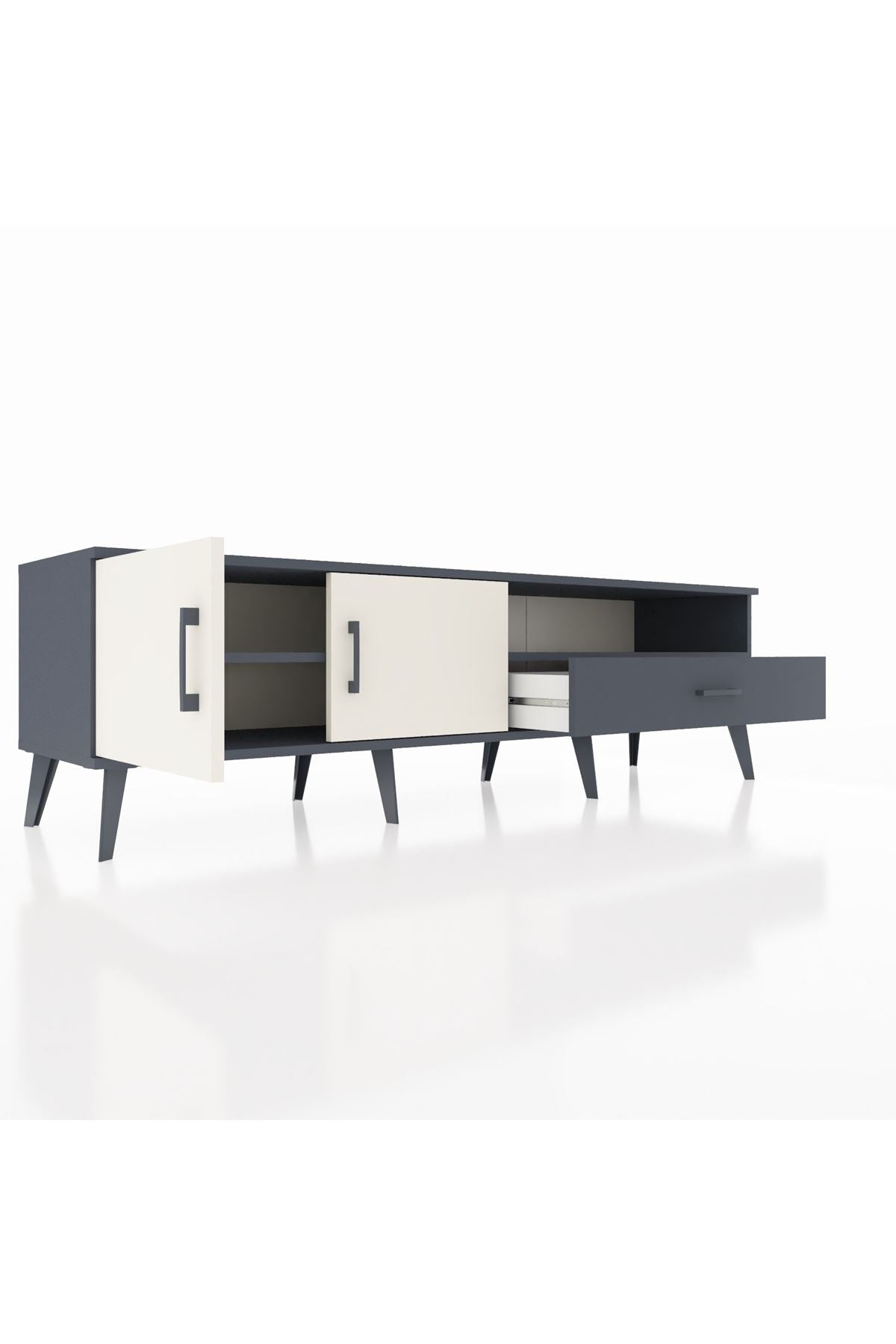 Hyperion TV Ünitesi 2 Raflı Tek Çekmeceli 2 Kapaklı 176x44x51 Antrasit-Aytaşı/Antrasit