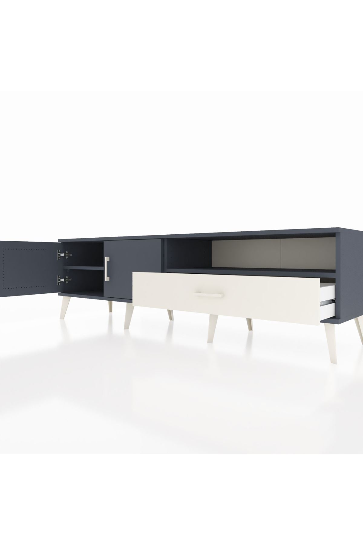 Hyperion TV Ünitesi 2 Raflı Tek Çekmeceli 2 Kapaklı 176x44x51 Antrasit-Antrasit/Aytaşı