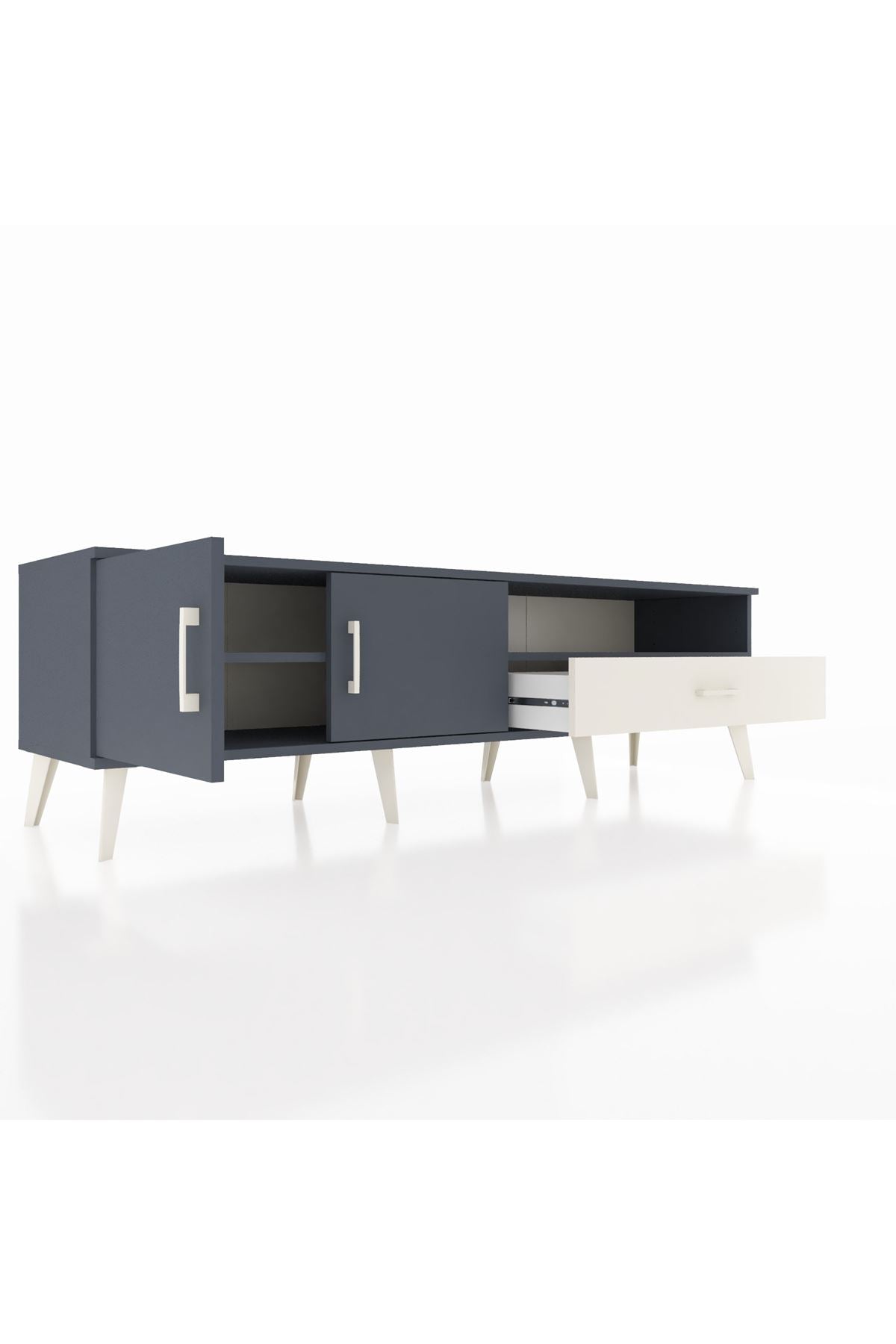 Hyperion TV Ünitesi 2 Raflı Tek Çekmeceli 2 Kapaklı 176x44x51 Antrasit-Antrasit/Aytaşı