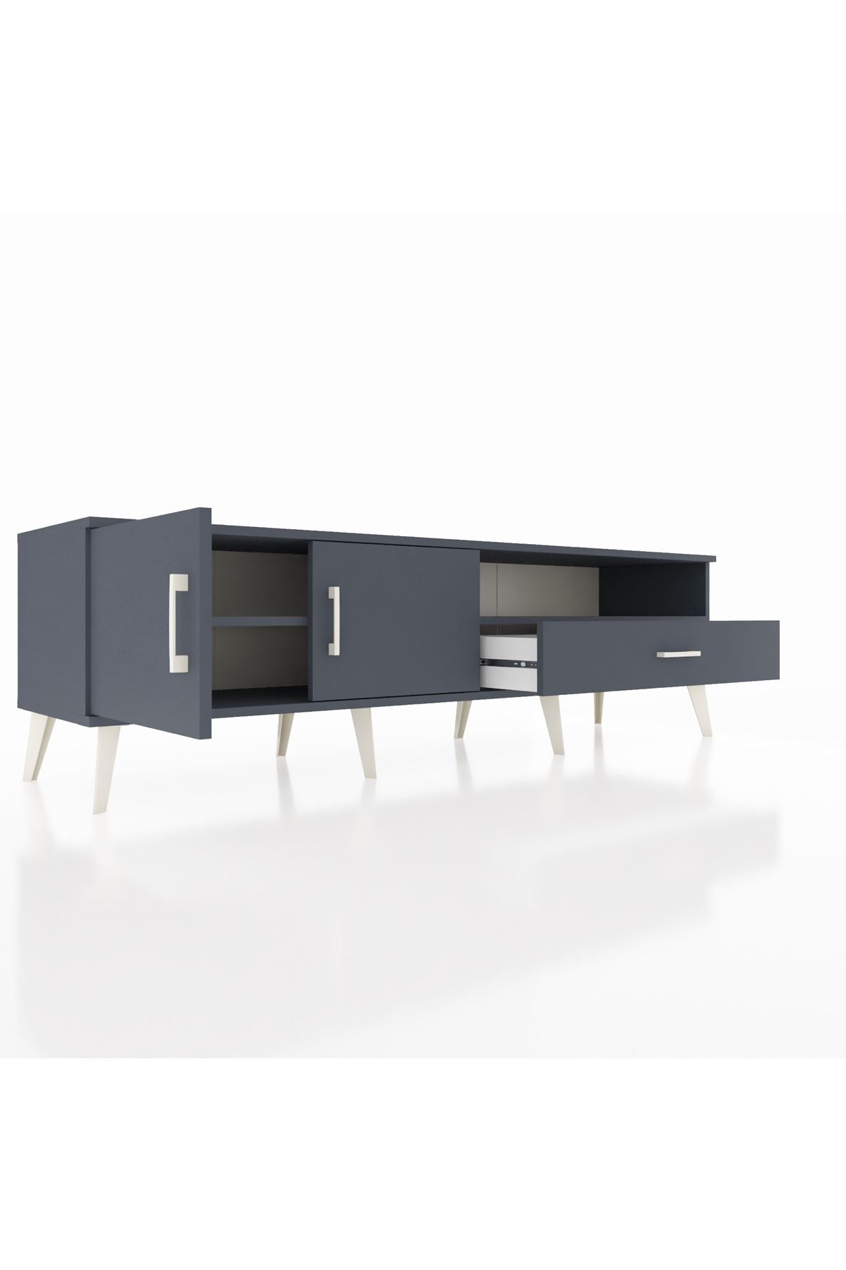 Hyperion TV Ünitesi 2 Raflı Tek Çekmeceli 2 Kapaklı 176x44x51 Antrasit-Antrasit/Antrasit