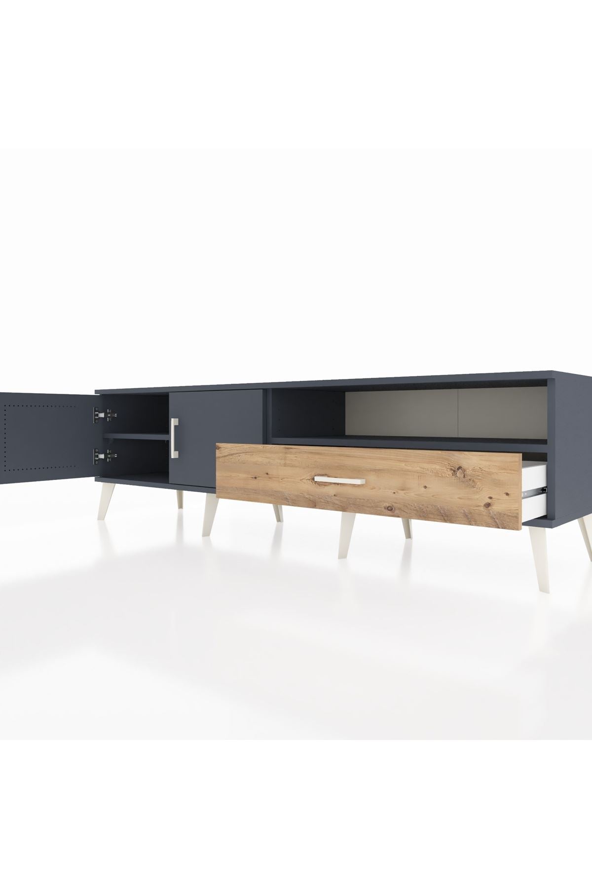 Hyperion TV Ünitesi 2 Raflı Tek Çekmeceli 2 Kapaklı 176x44x51 Antrasit-Antrasit/Çam