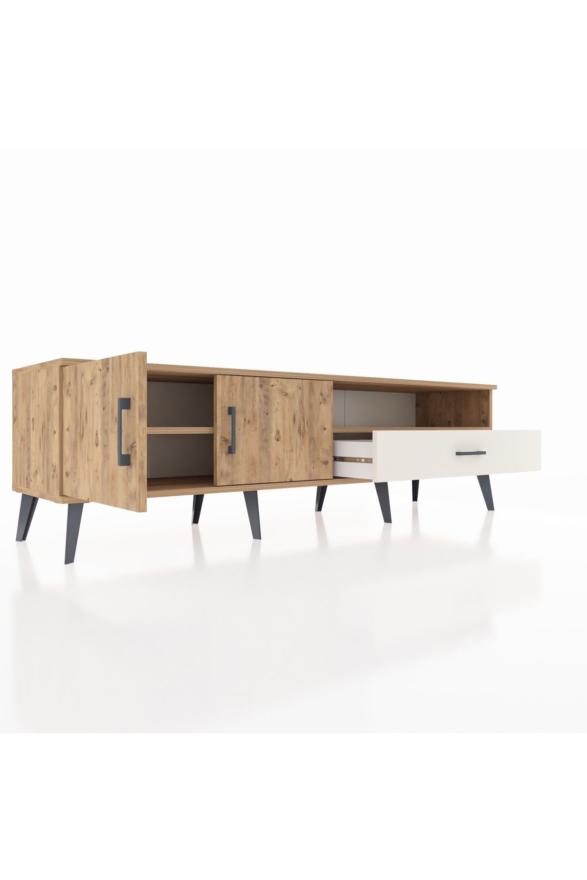 Hyperion TV Ünitesi 2 Raflı Tek Çekmeceli 2 Kapaklı 176x44x51 Çam-Çam/Aytaşı