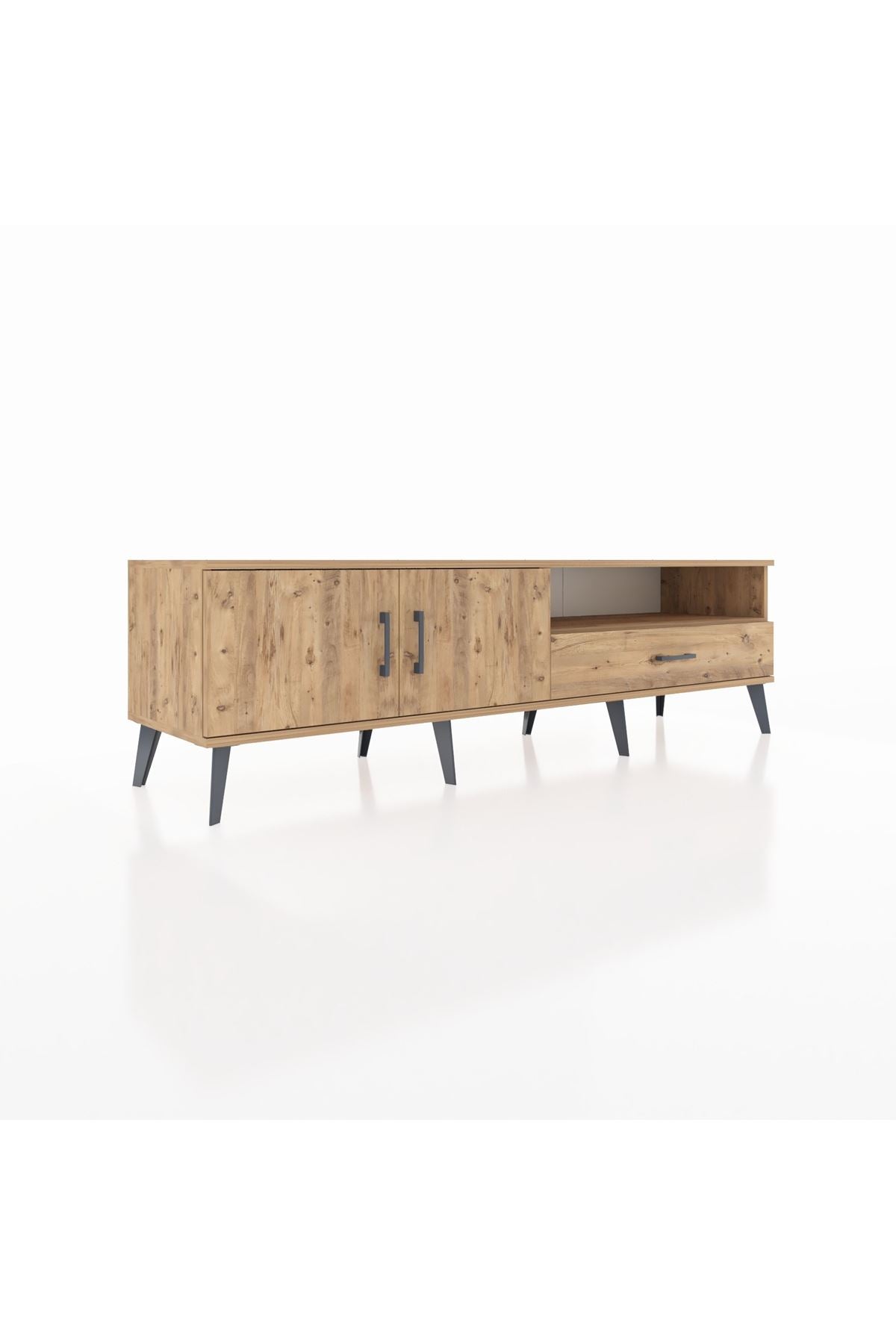 Hyperion TV Ünitesi 2 Raflı Tek Çekmeceli 2 Kapaklı 176x44x51 Çam-Çam/Çam