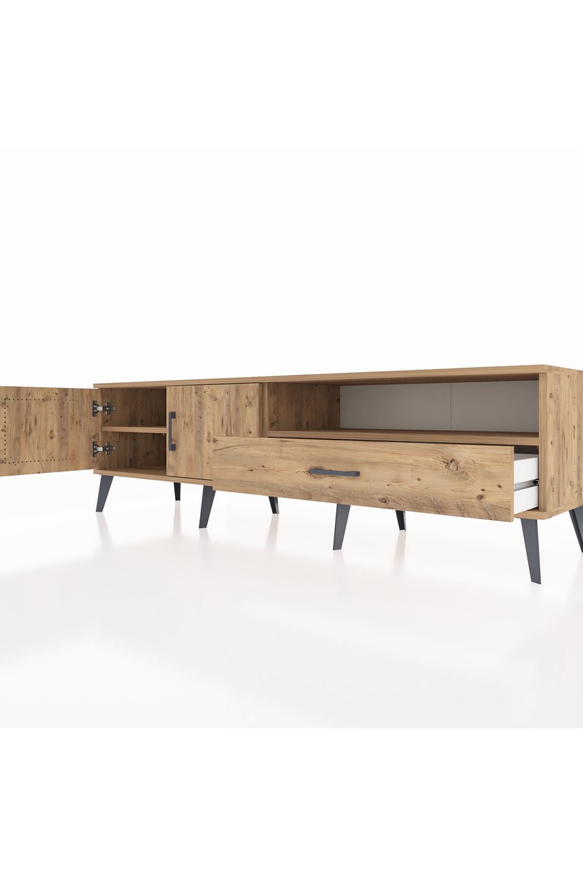 Hyperion TV Ünitesi 2 Raflı Tek Çekmeceli 2 Kapaklı 176x44x51 Çam-Çam/Çam