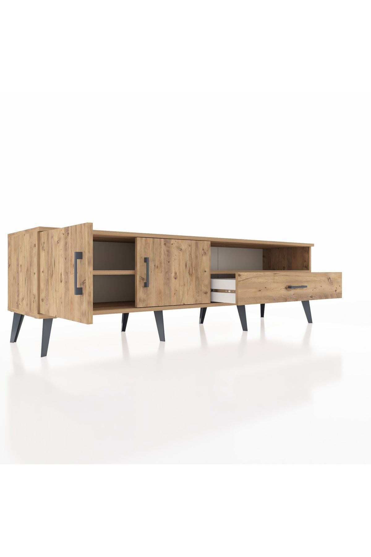 Hyperion TV Ünitesi 2 Raflı Tek Çekmeceli 2 Kapaklı 176x44x51 Çam-Çam/Çam