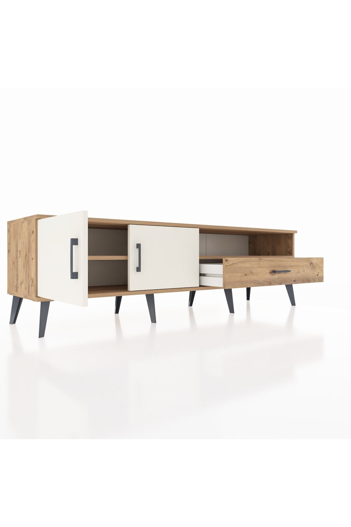 Hyperion TV Ünitesi 2 Raflı Tek Çekmeceli 2 Kapaklı 176x44x51 Çam-Aytaşı/Çam