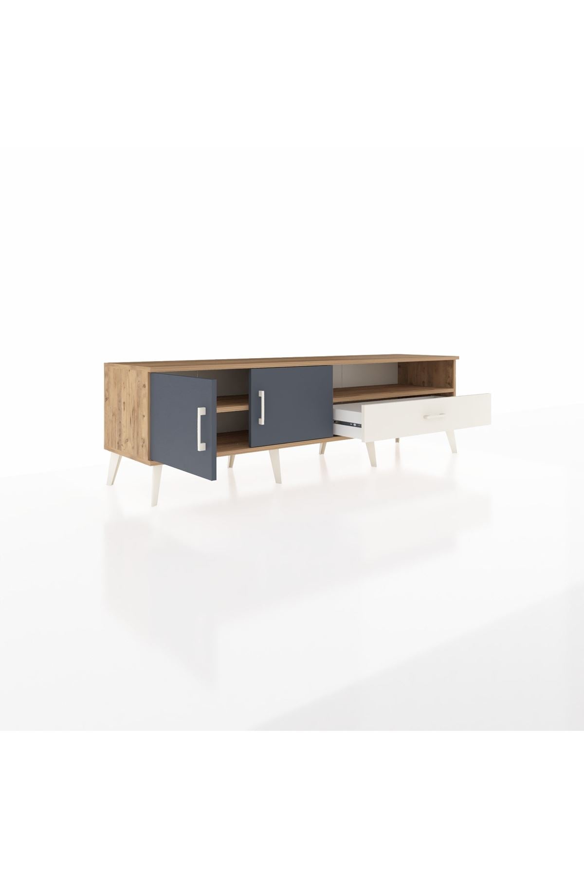 Hyperion TV Ünitesi 2 Raflı Tek Çekmeceli 2 Kapaklı 176x44x51 Çam-Antrasit/Aytaşı