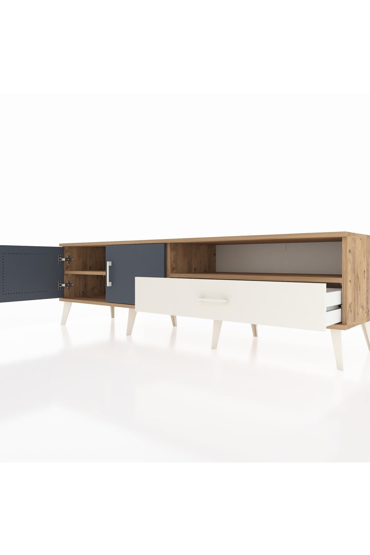 Hyperion TV Ünitesi 2 Raflı Tek Çekmeceli 2 Kapaklı 176x44x51 Çam-Antrasit/Aytaşı