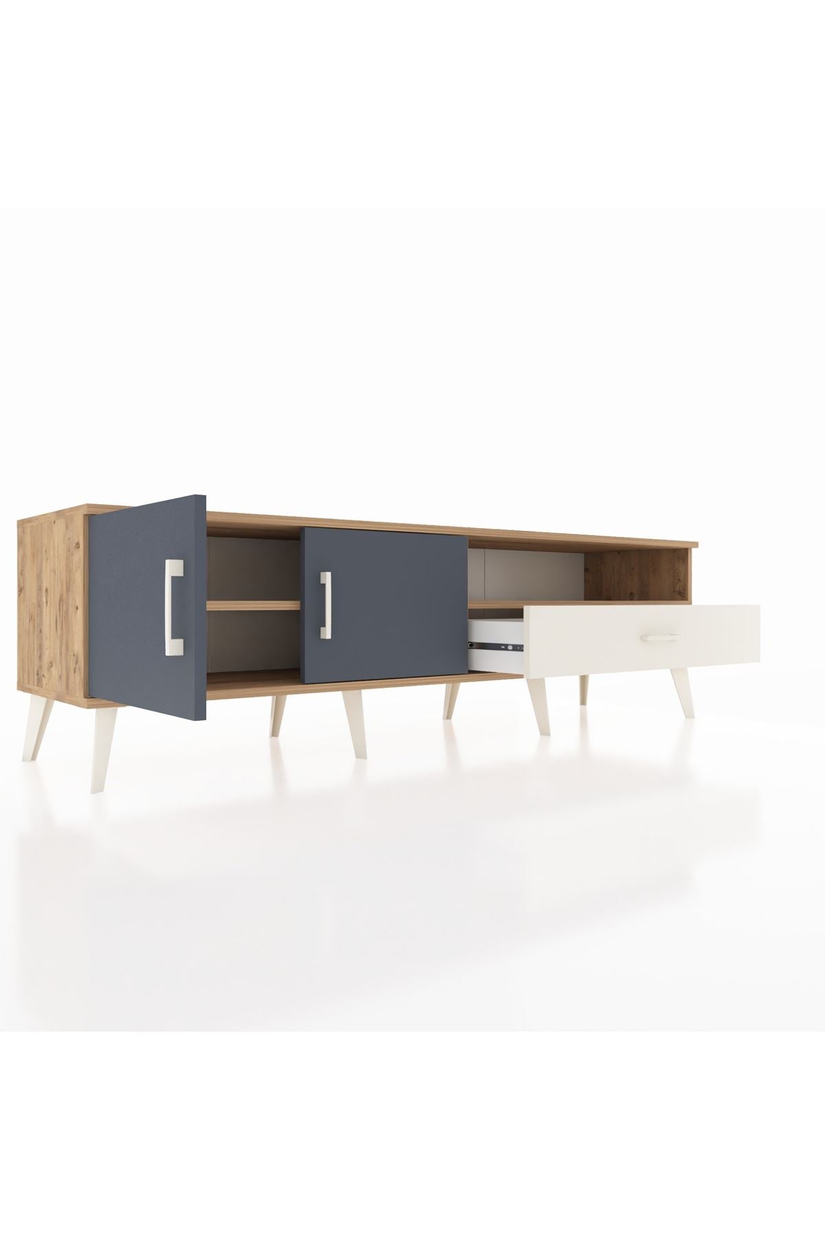 Hyperion TV Ünitesi 2 Raflı Tek Çekmeceli 2 Kapaklı 176x44x51 Çam-Antrasit/Aytaşı