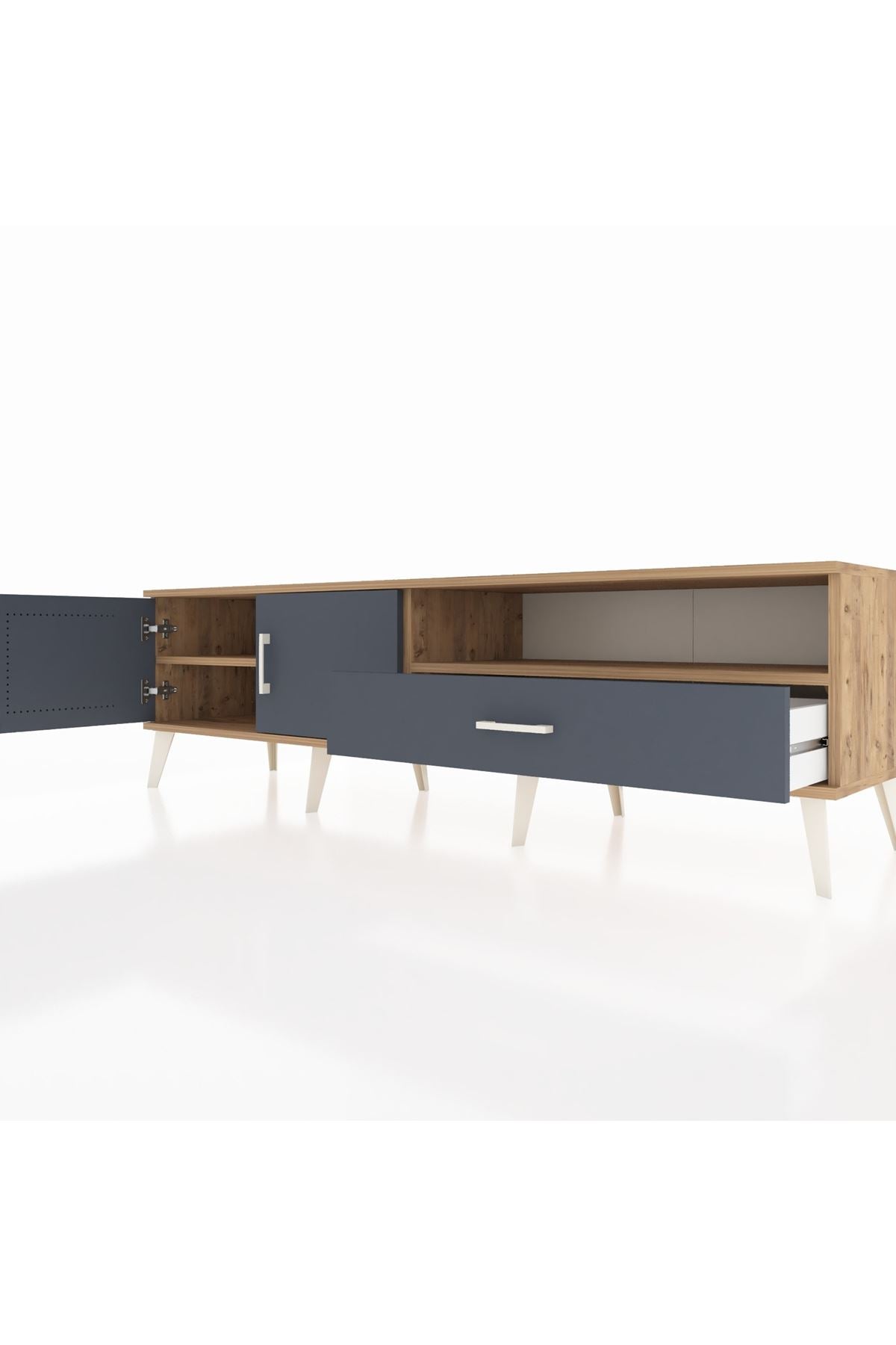 Hyperion TV Ünitesi 2 Raflı Tek Çekmeceli 2 Kapaklı 176x44x51 Çam-Antrasit/Antrasit