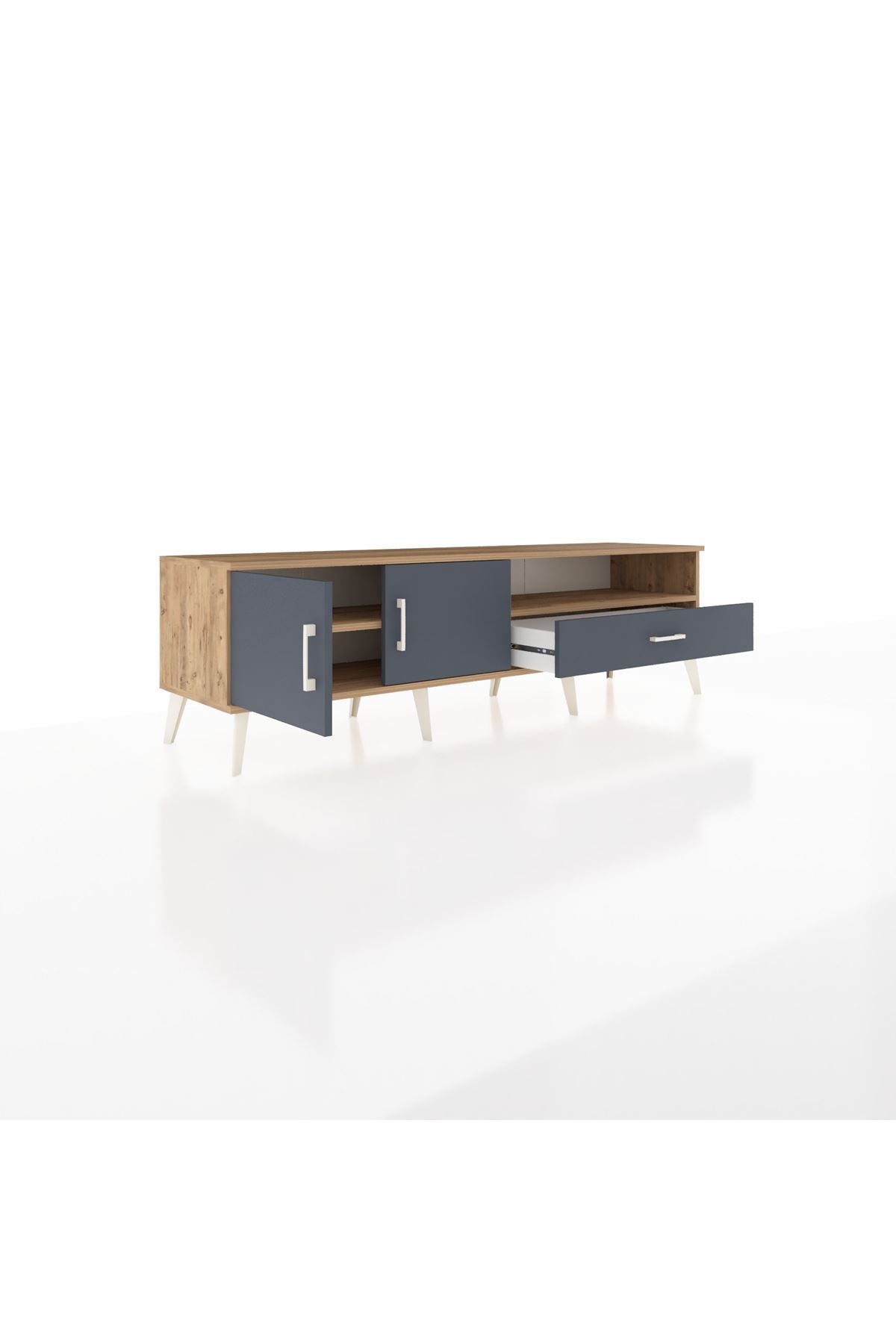 Hyperion TV Ünitesi 2 Raflı Tek Çekmeceli 2 Kapaklı 176x44x51 Çam-Antrasit/Antrasit