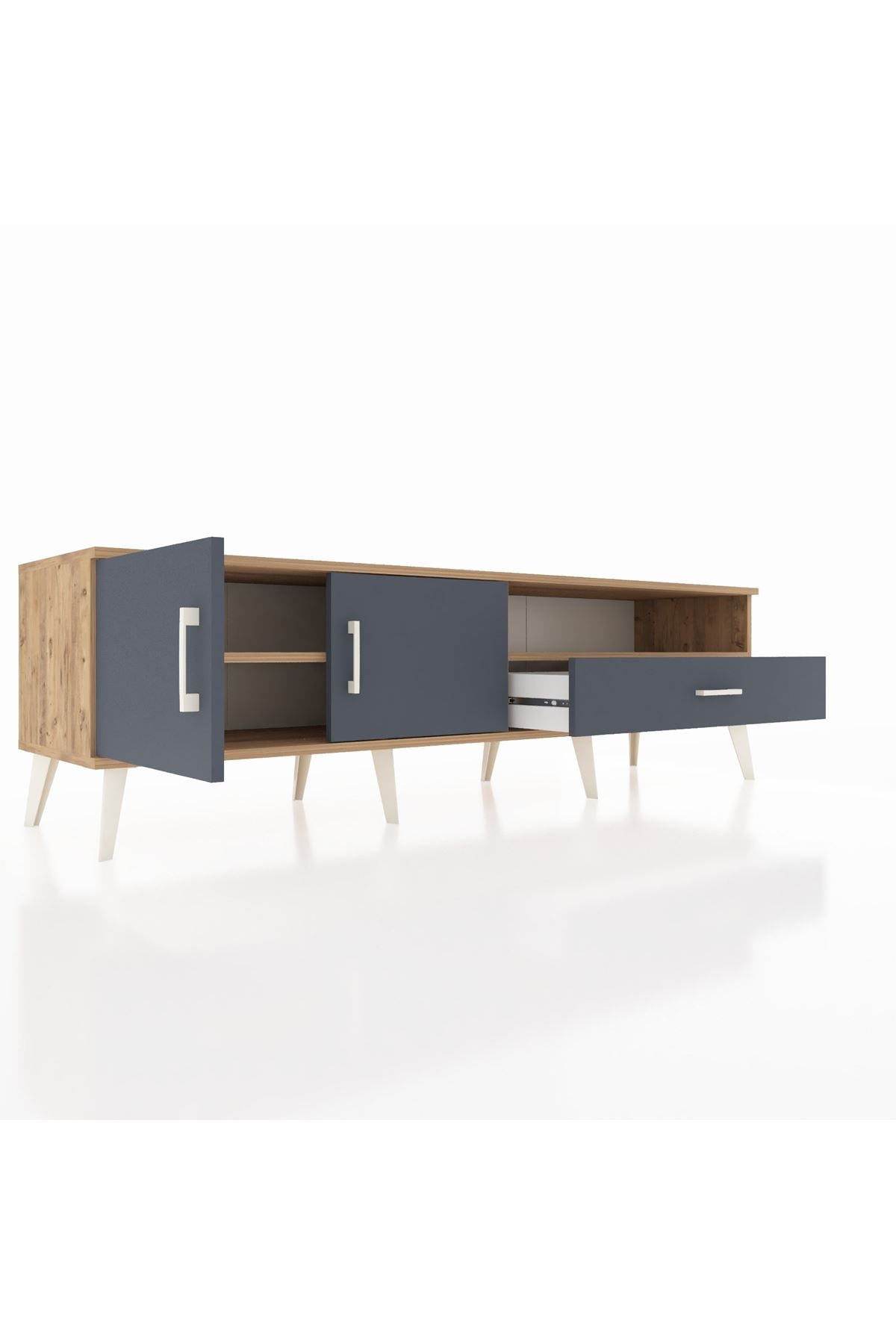 Hyperion TV Ünitesi 2 Raflı Tek Çekmeceli 2 Kapaklı 176x44x51 Çam-Antrasit/Antrasit