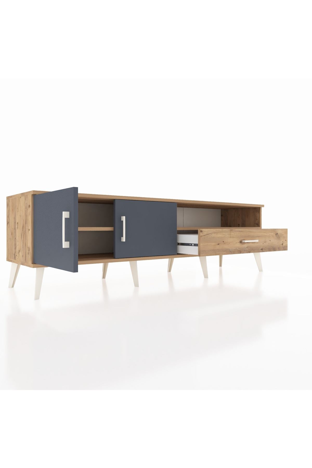 Hyperion TV Ünitesi 2 Raflı Tek Çekmeceli 2 Kapaklı 176x44x51 Çam-Antrasit/Çam