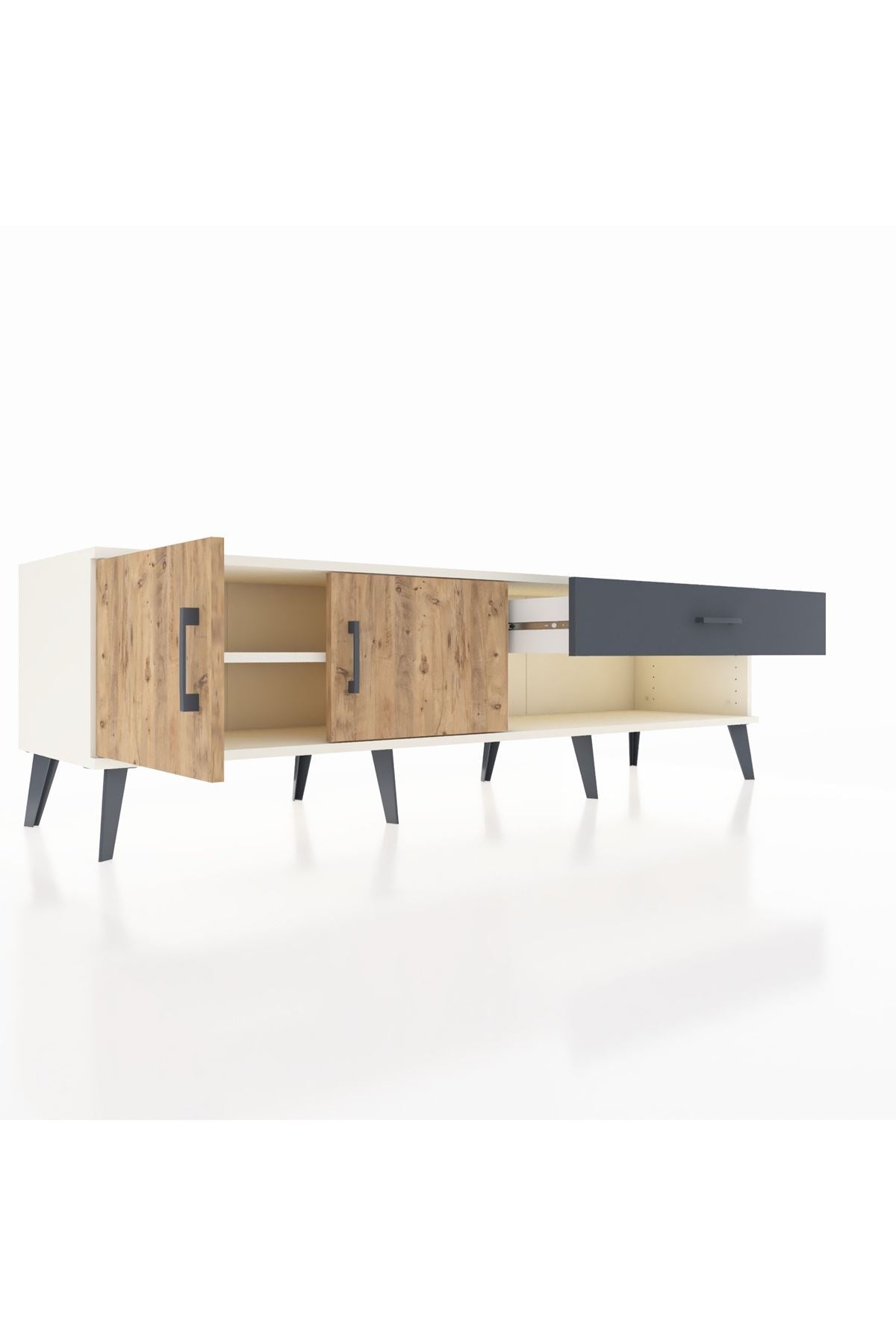 Hyperion TV Ünitesi Tek Raflı Tek Çekmeceli 2 Kapaklı 176x44x51 Aytaşı-Çam/Antrasit