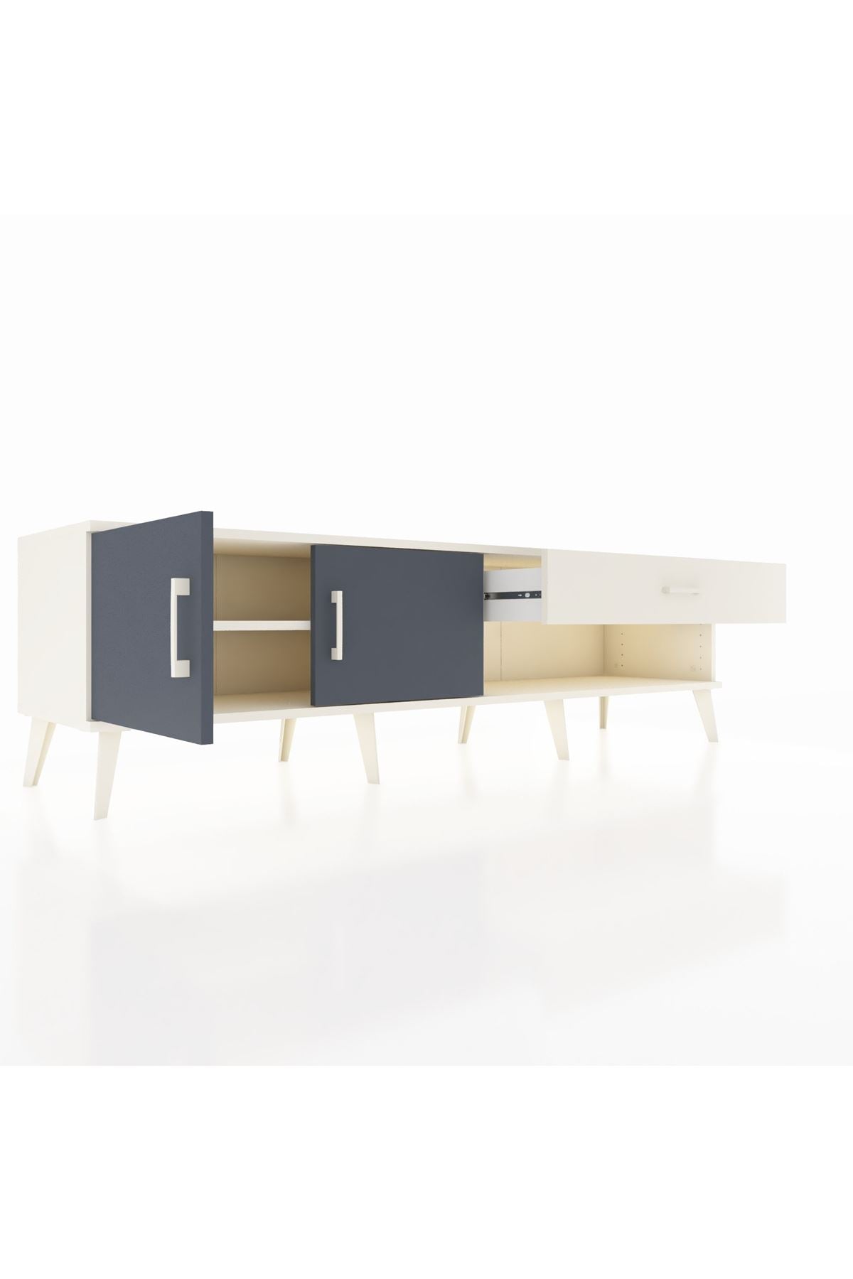 Hyperion TV Ünitesi Tek Raflı Tek Çekmeceli 2 Kapaklı 176x44x51 Aytaşı-Antrasit/Aytaşı