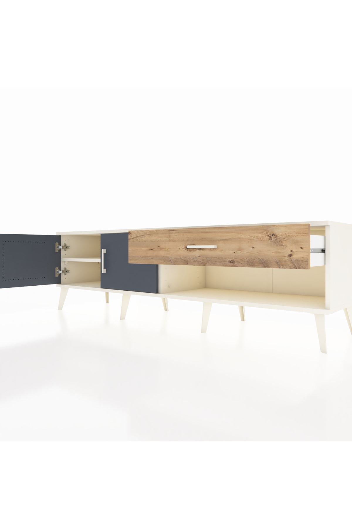 Hyperion TV Ünitesi Tek Raflı Tek Çekmeceli 2 Kapaklı 176x44x51 Aytaşı-Antrasit/Çam