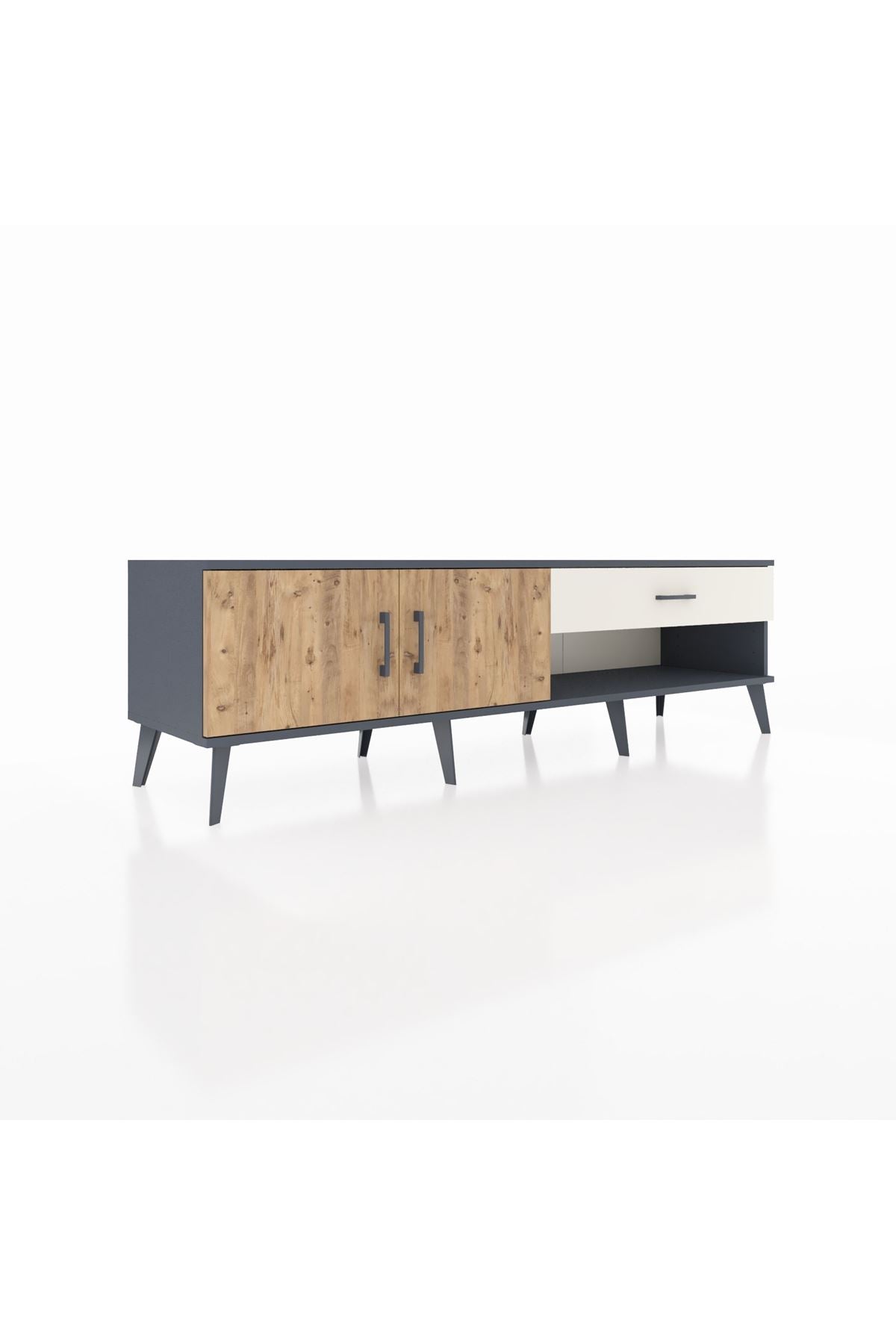 Hyperion TV Ünitesi Tek Raflı Tek Çekmeceli 2 Kapaklı 176x44x51 Antrasit-Çam/Aytaşı