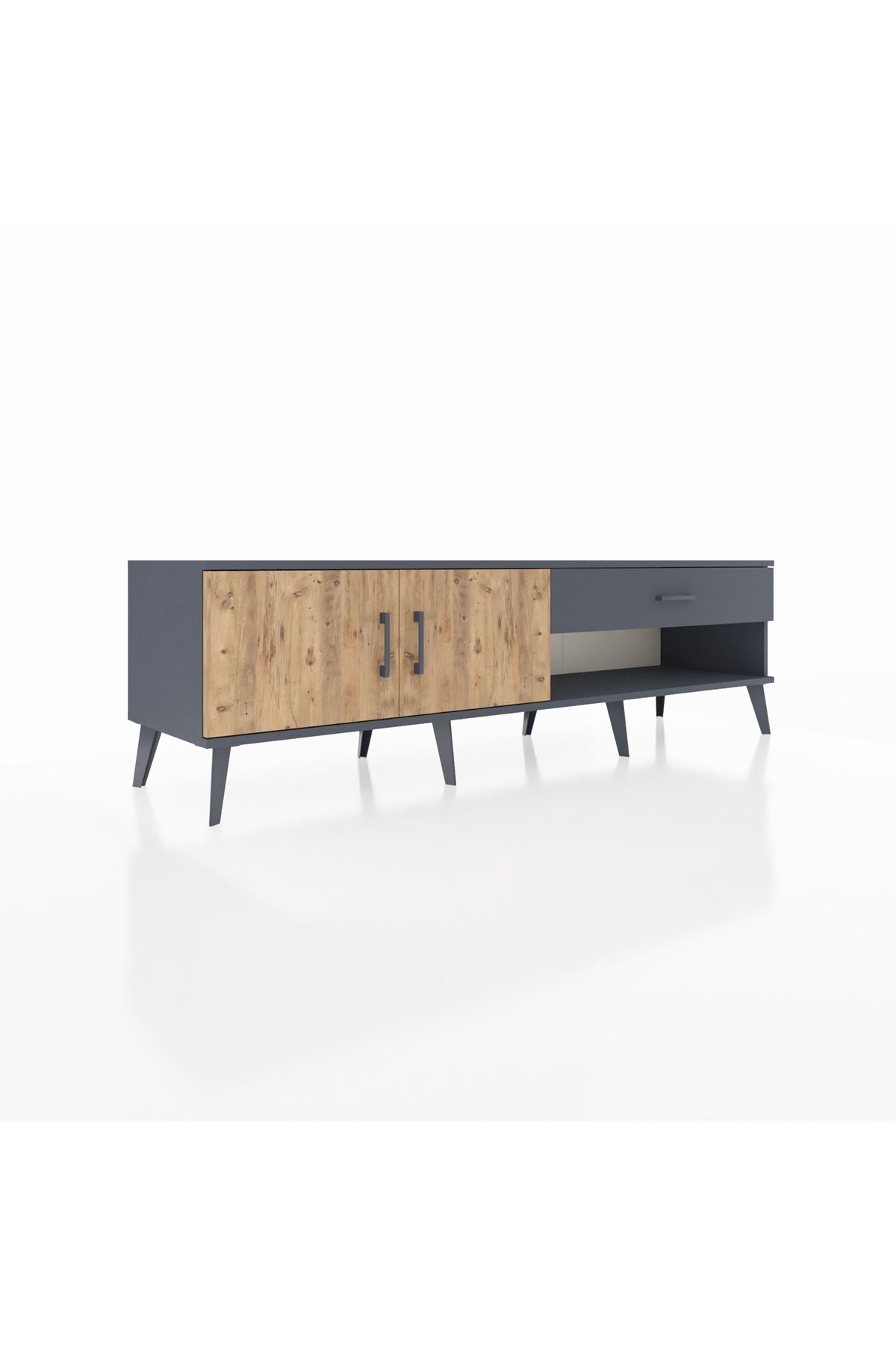 Hyperion TV Ünitesi Tek Raflı Tek Çekmeceli 2 Kapaklı 176x44x51 Antrasit-Çam/Antrasit