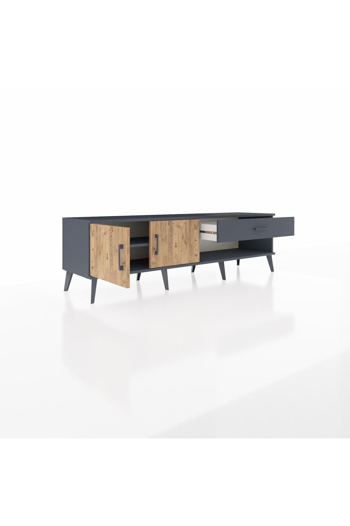 Hyperion TV Ünitesi Tek Raflı Tek Çekmeceli 2 Kapaklı 176x44x51 Antrasit-Çam/Antrasit