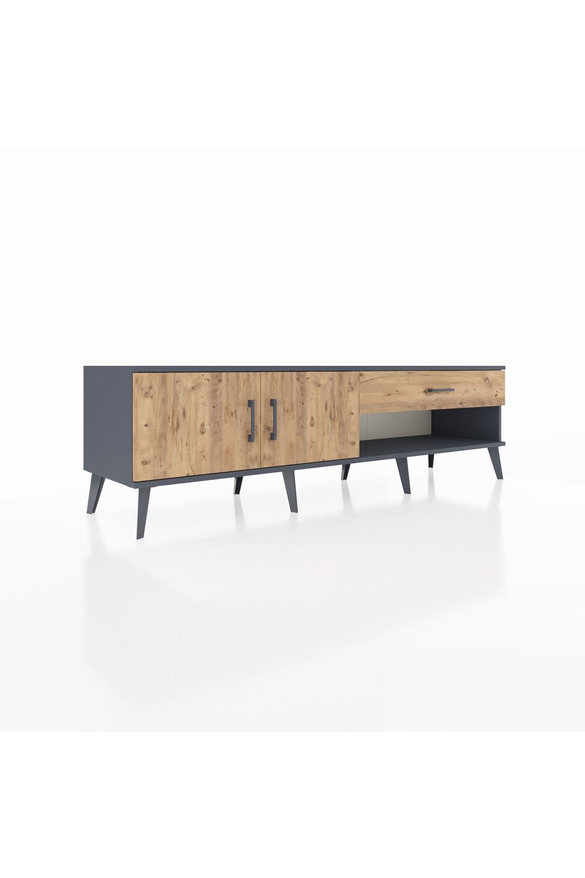 Hyperion TV Ünitesi Tek Raflı Tek Çekmeceli 2 Kapaklı 176x44x51 Antrasit-Çam/Çam