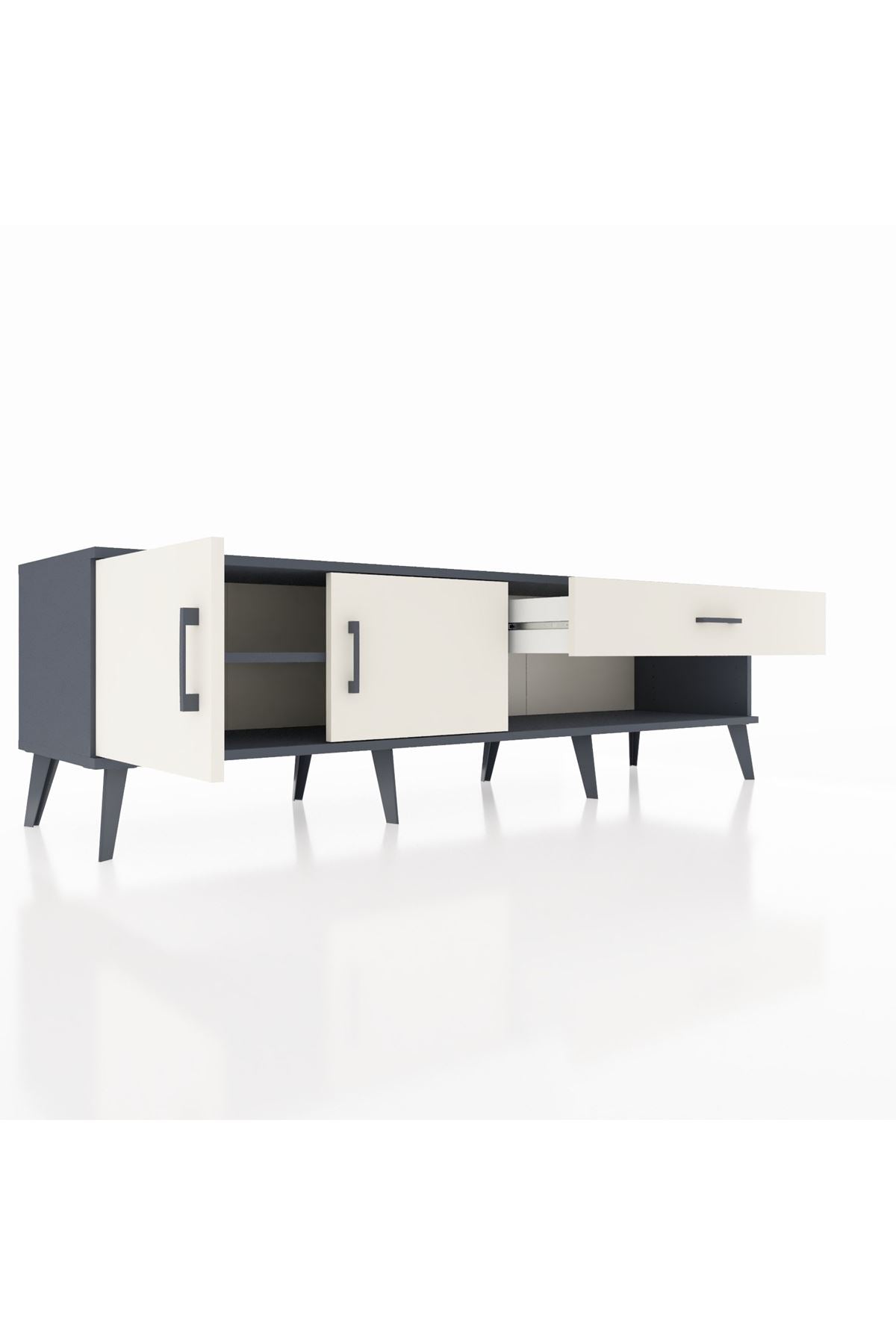 Hyperion TV Ünitesi Tek Raflı Tek Çekmeceli 2 Kapaklı 176x44x51 Antrasit-Aytaşı/Aytaşı