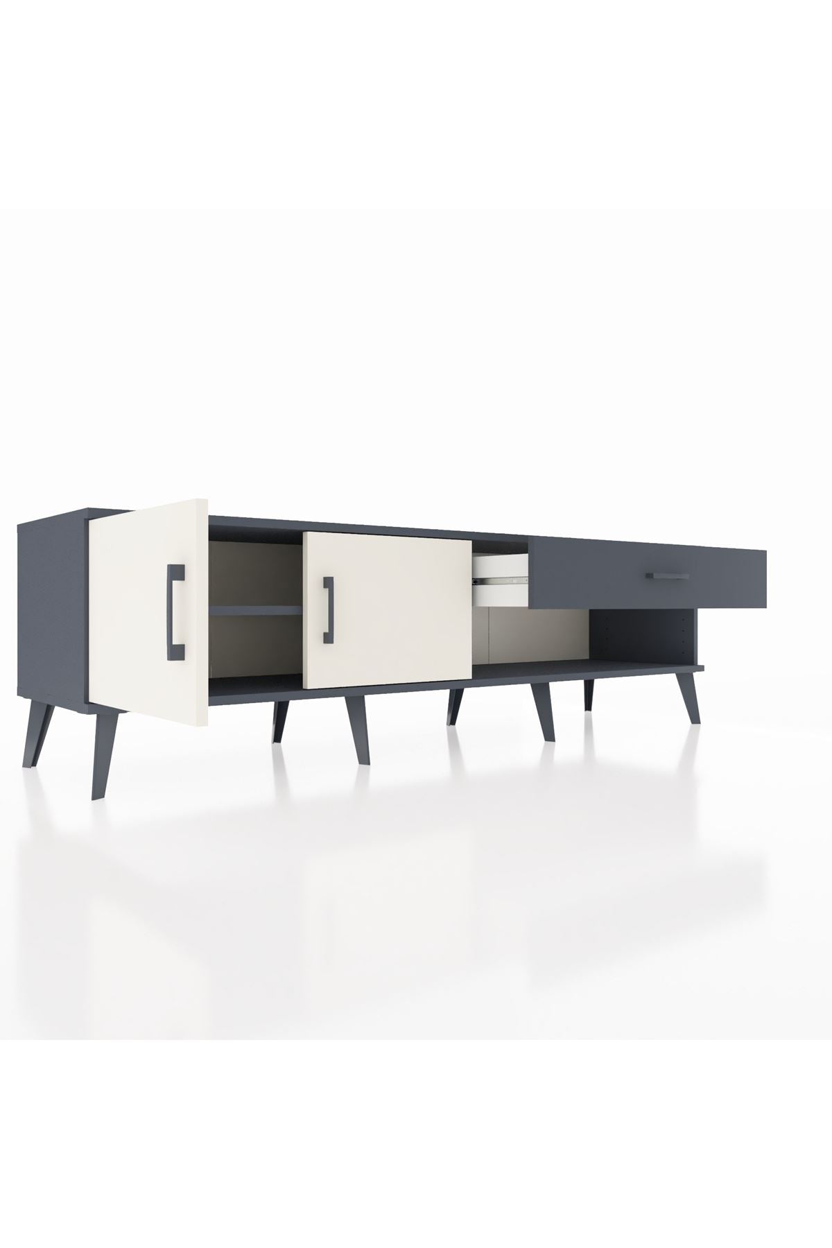 Hyperion TV Ünitesi Tek Raflı Tek Çekmeceli 2 Kapaklı 176x44x51 Antrasit-Aytaşı/Antrasit