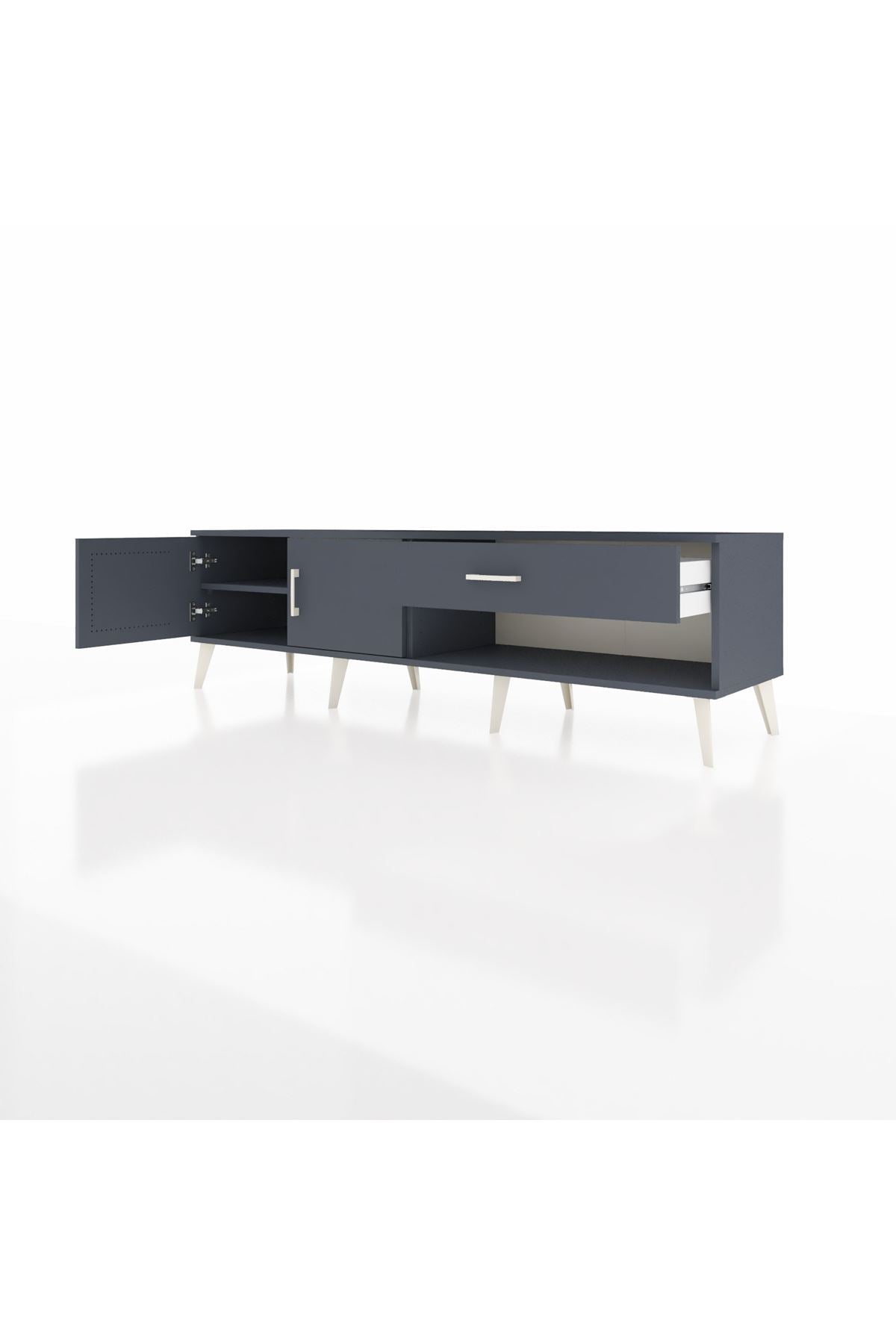 Hyperion TV Ünitesi Tek Raflı Tek Çekmeceli 2 Kapaklı 176x44x51 Antrasit-Antrasit/Antrasit