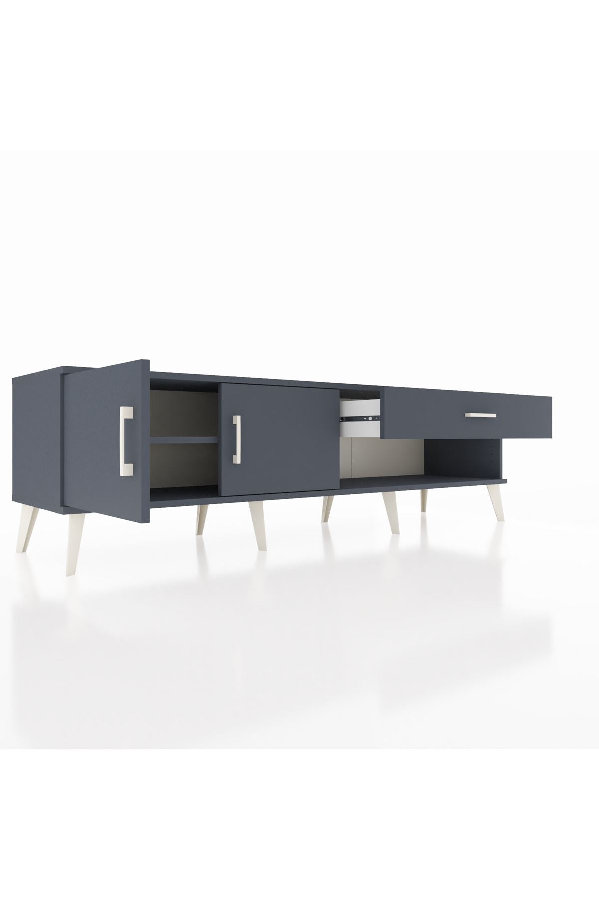 Hyperion TV Ünitesi Tek Raflı Tek Çekmeceli 2 Kapaklı 176x44x51 Antrasit-Antrasit/Antrasit