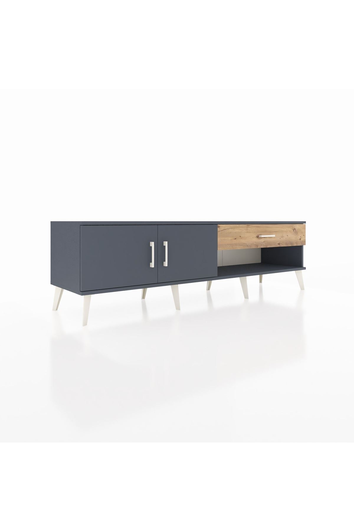 Hyperion TV Ünitesi Tek Raflı Tek Çekmeceli 2 Kapaklı 176x44x51 Antrasit-Antrasit/Çam