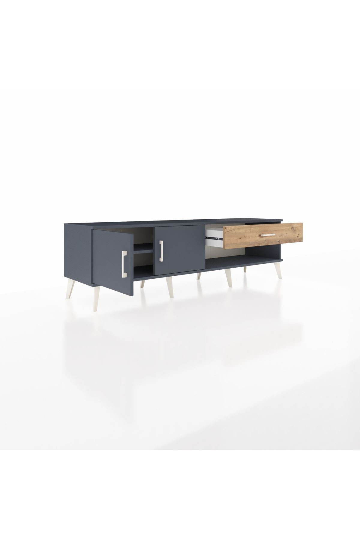 Hyperion TV Ünitesi Tek Raflı Tek Çekmeceli 2 Kapaklı 176x44x51 Antrasit-Antrasit/Çam