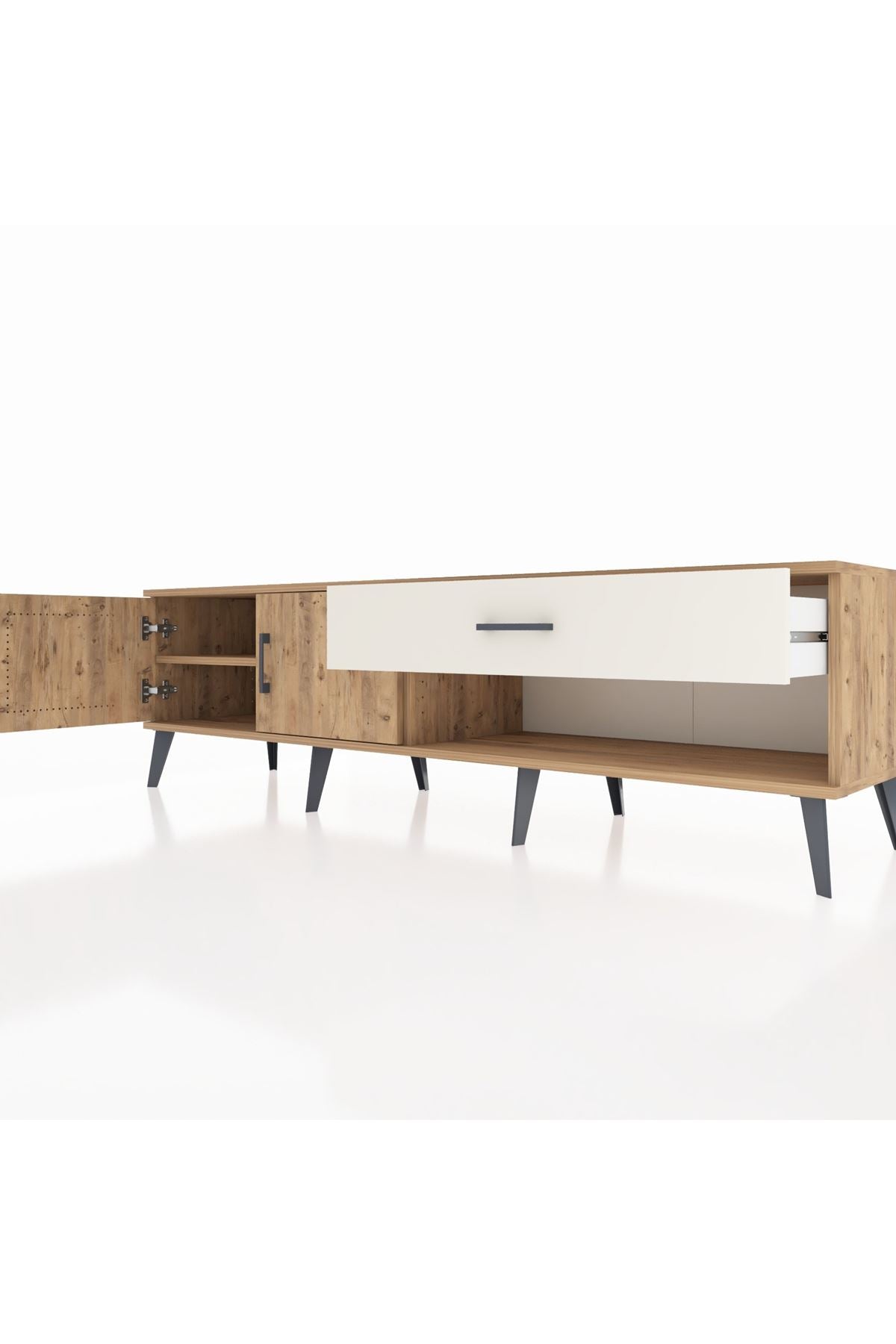 Hyperion TV Ünitesi Tek Raflı Tek Çekmeceli 2 Kapaklı 176x44x51 Çam-Çam/Aytaşı