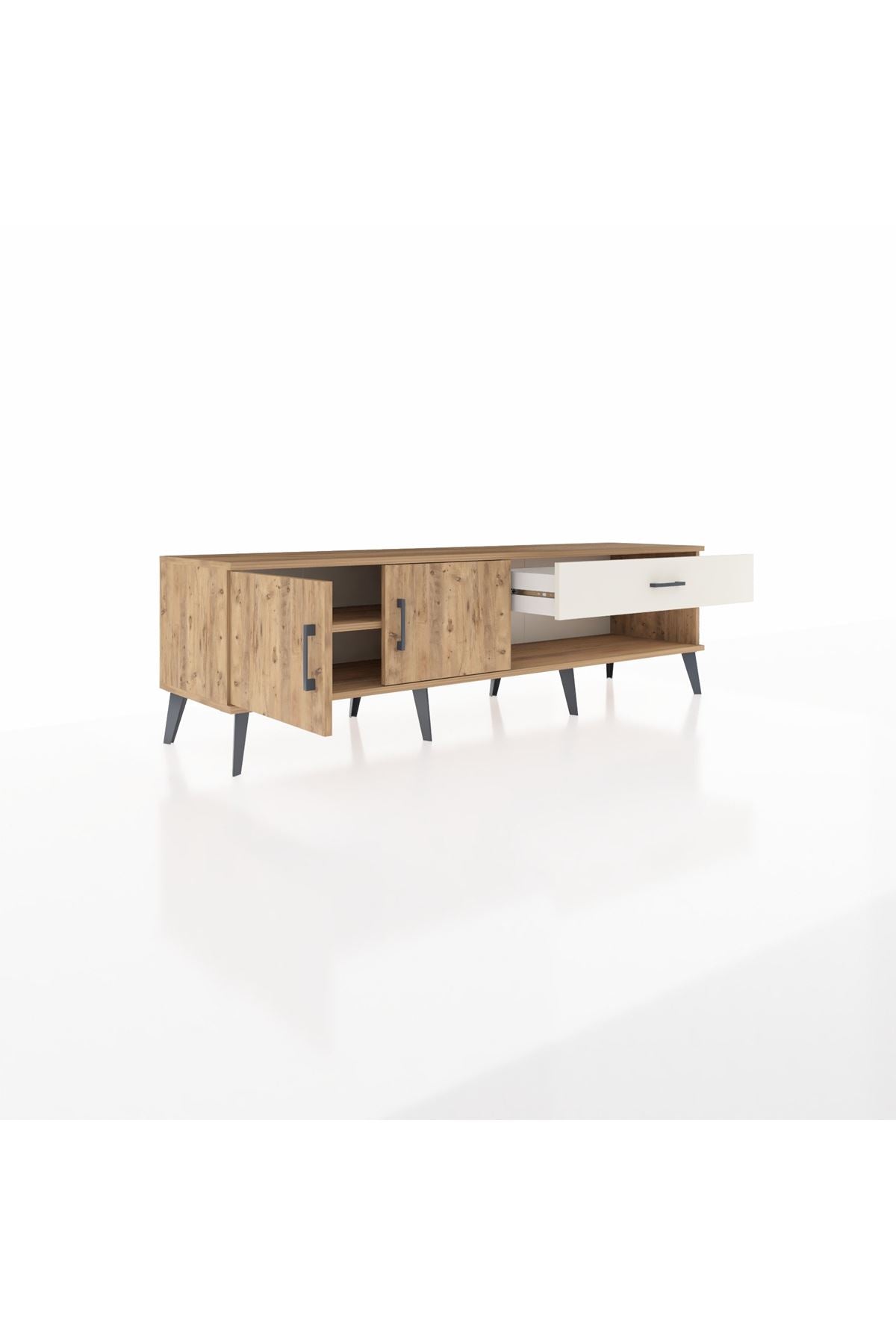 Hyperion TV Ünitesi Tek Raflı Tek Çekmeceli 2 Kapaklı 176x44x51 Çam-Çam/Aytaşı