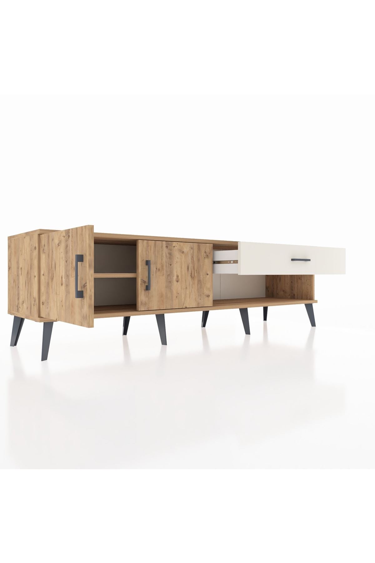 Hyperion TV Ünitesi Tek Raflı Tek Çekmeceli 2 Kapaklı 176x44x51 Çam-Çam/Aytaşı