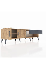 Hyperion TV Ünitesi Tek Raflı Tek Çekmeceli 2 Kapaklı 176x44x51 Çam-Çam/Antrasit