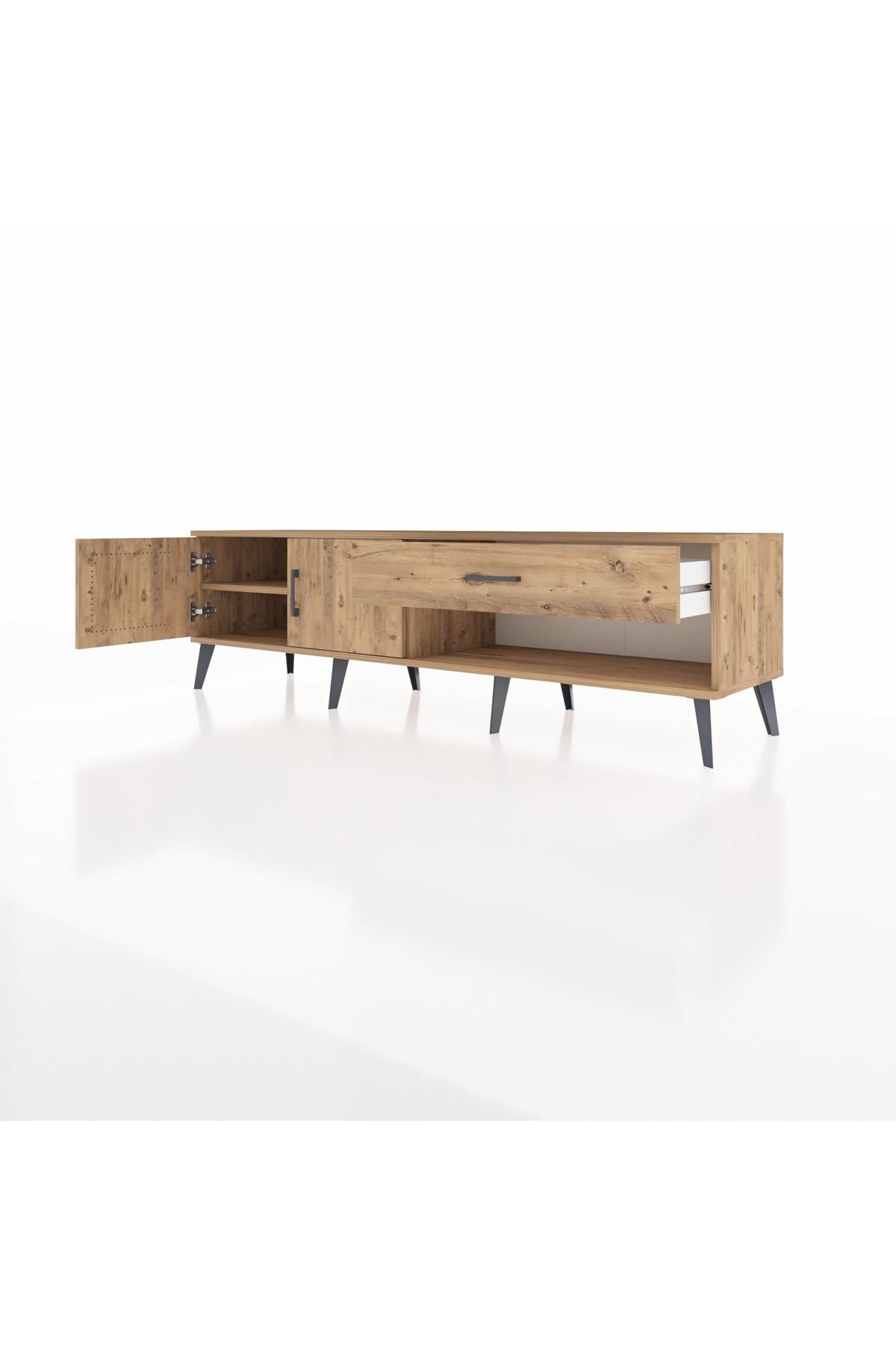 Hyperion TV Ünitesi Tek Raflı Tek Çekmeceli 2 Kapaklı 176x44x51 Çam-Çam/Çam