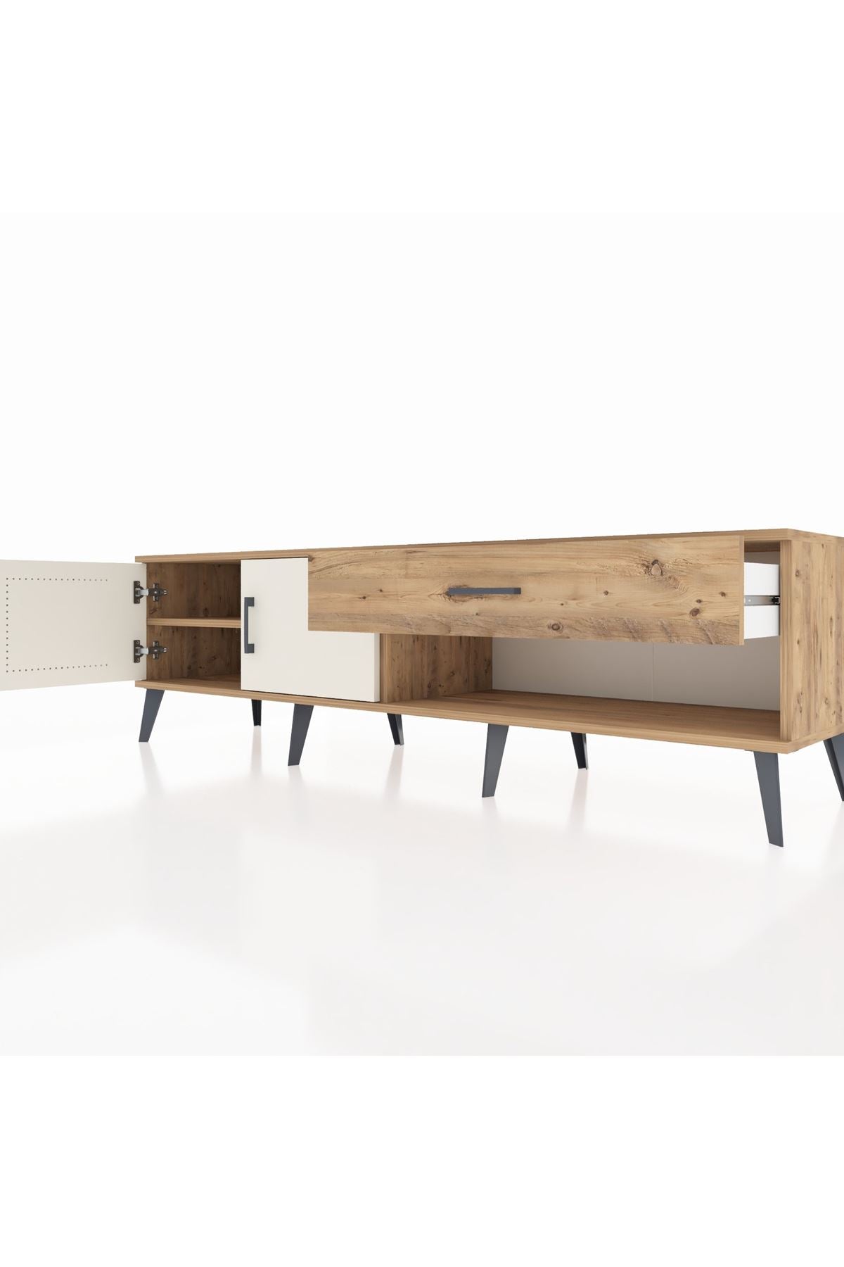 Hyperion TV Ünitesi Tek Raflı Tek Çekmeceli 2 Kapaklı 176x44x51 Çam-Aytaşı/Çam