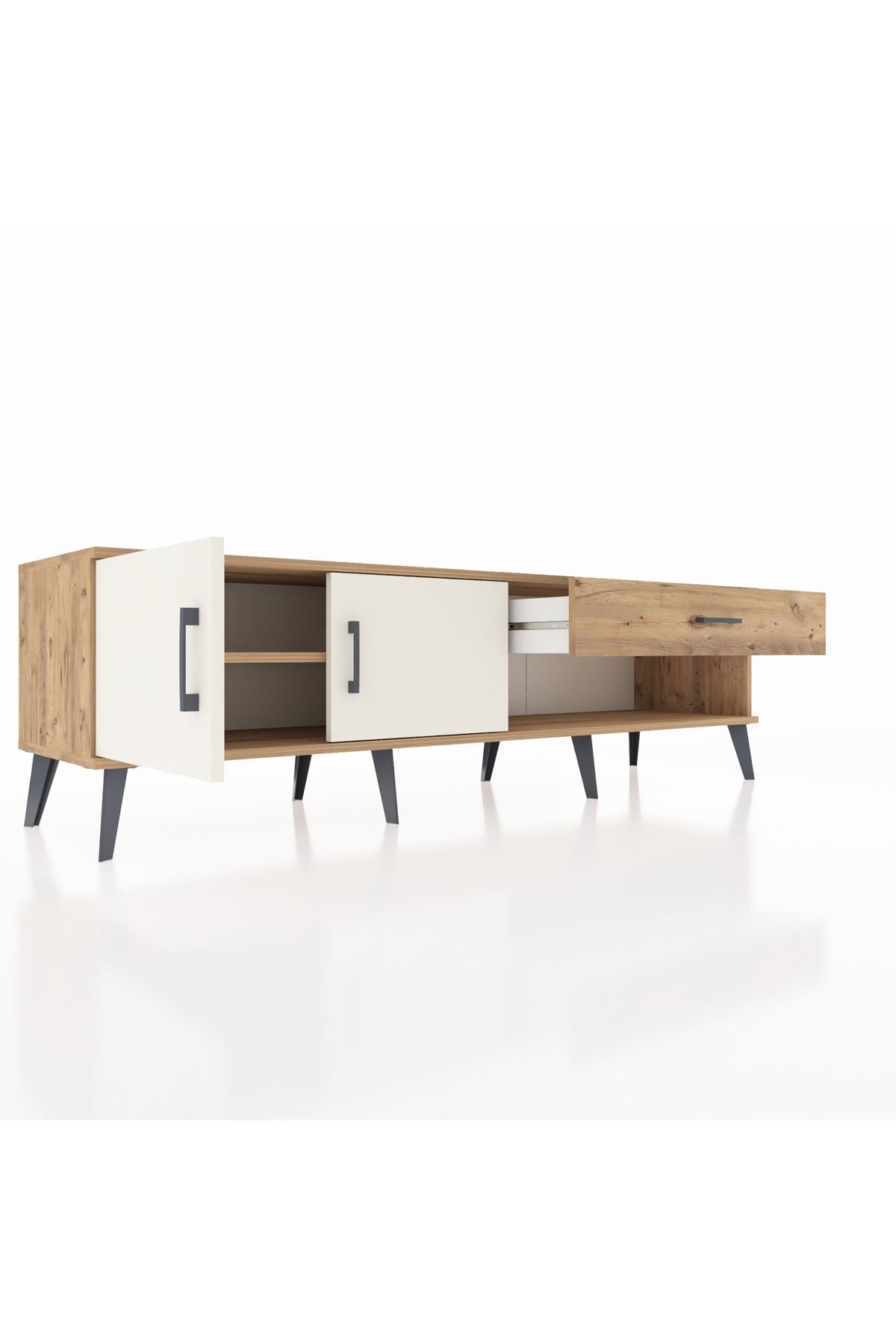 Hyperion TV Ünitesi Tek Raflı Tek Çekmeceli 2 Kapaklı 176x44x51 Çam-Aytaşı/Çam