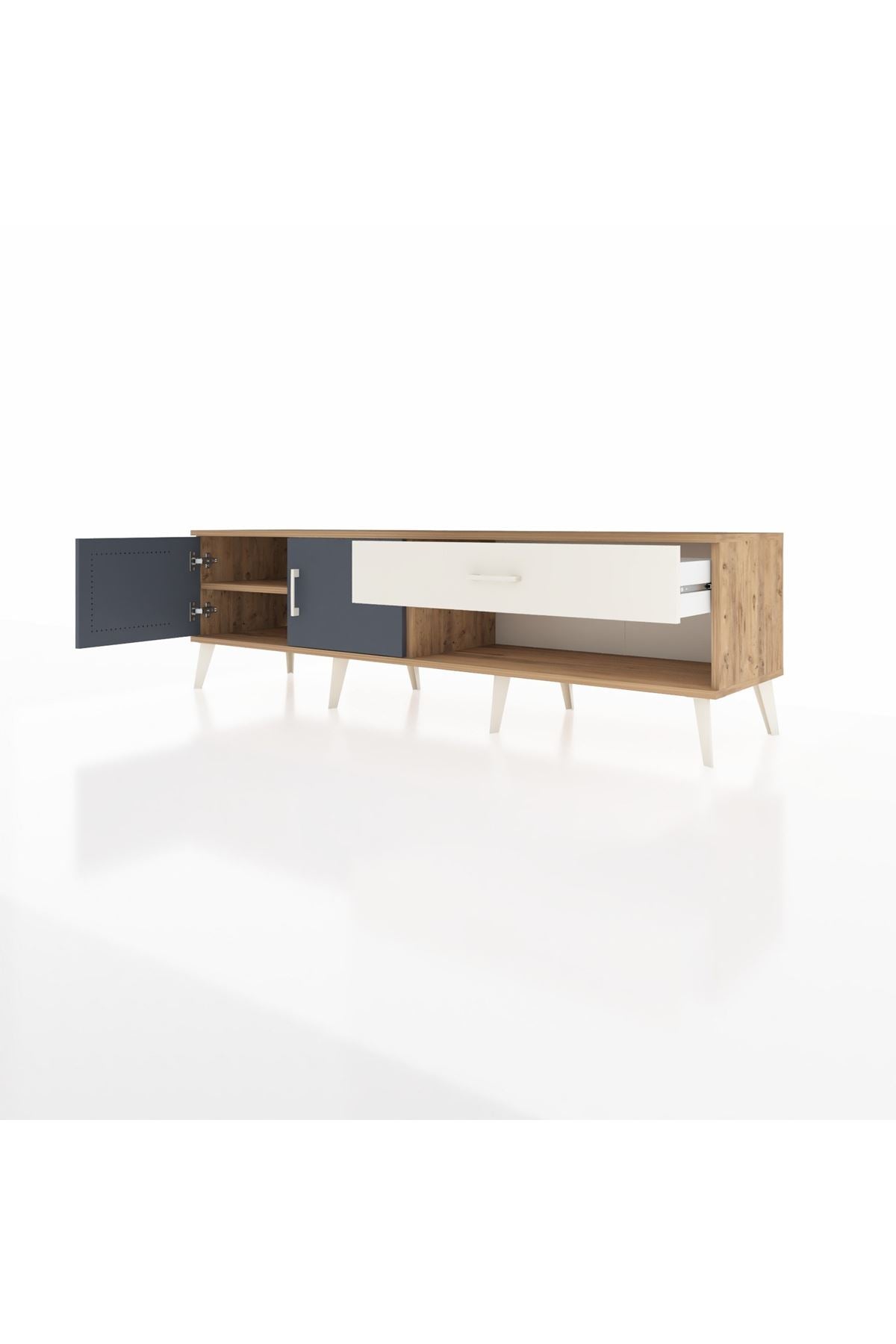 Hyperion TV Ünitesi Tek Raflı Tek Çekmeceli 2 Kapaklı 176x44x51 Çam-Antrasit/Aytaşı